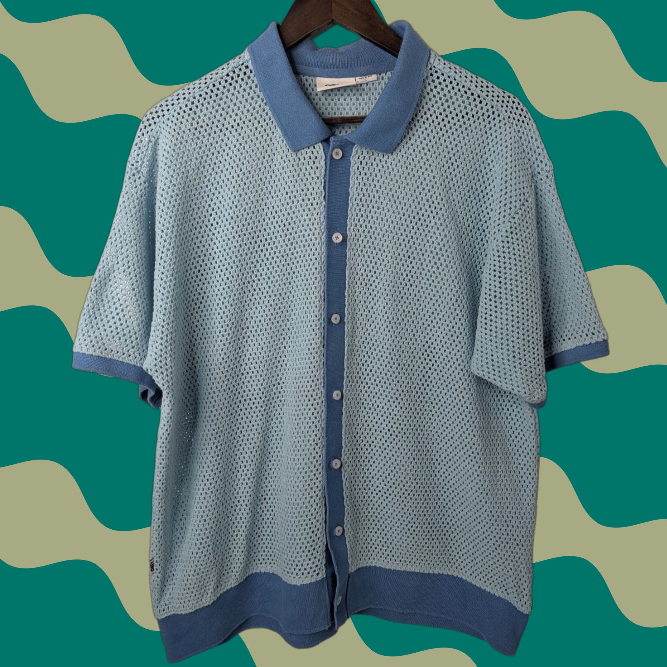 Obey OBEY Grove Button-Up Polo Shirt Mens Large Blue Short Sleeve Cotton Open Knit Shirt Size US L / EU 52-54 / 3 - 1 Thumbnail