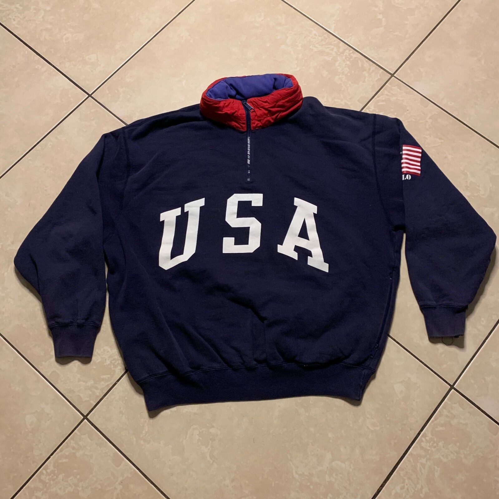 Polo Ralph Lauren Vintage POLO Ralph Lauren USA Flag 1/4 Zip Hoodie M Size US M / EU 48-50 / 2 - 1 Thumbnail