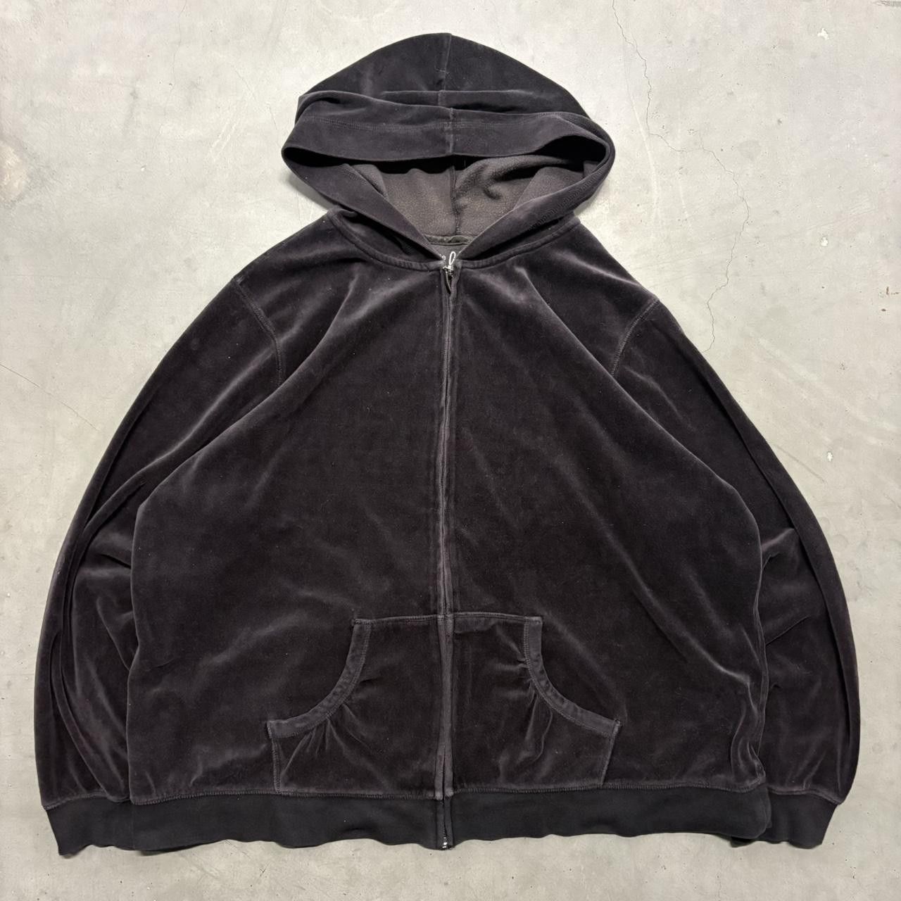 Vintage Crazy Vintage Y2K/2000s Blank Black Velour Streetwear Style Zipup Hoodie! Size US XXL / EU 58 / 5 - 1 Thumbnail