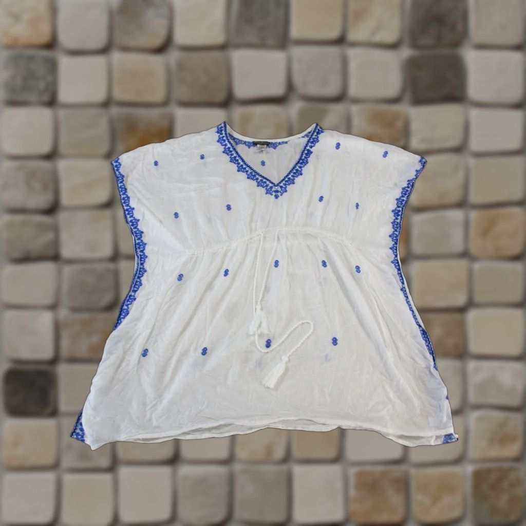 Tommy Bahama VINTAGE Tommy Bahama Women's Kaftan Shirt Sleeveless L White Embroidered 90s Beachwear Womens Size L / US 10 / IT 46 - 1 Thumbnail