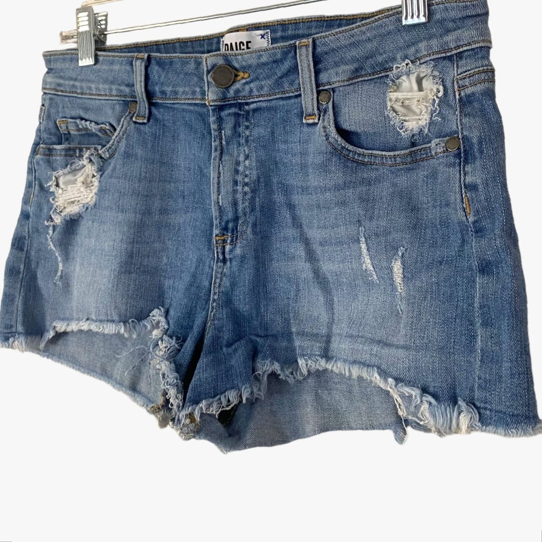 Paige PAIGE Daryn Distressed Jean Shorts Womens 28 Mid-Rise Raw Hem Blue Denim Size 28" / US 6 / IT 42 - 3 Thumbnail