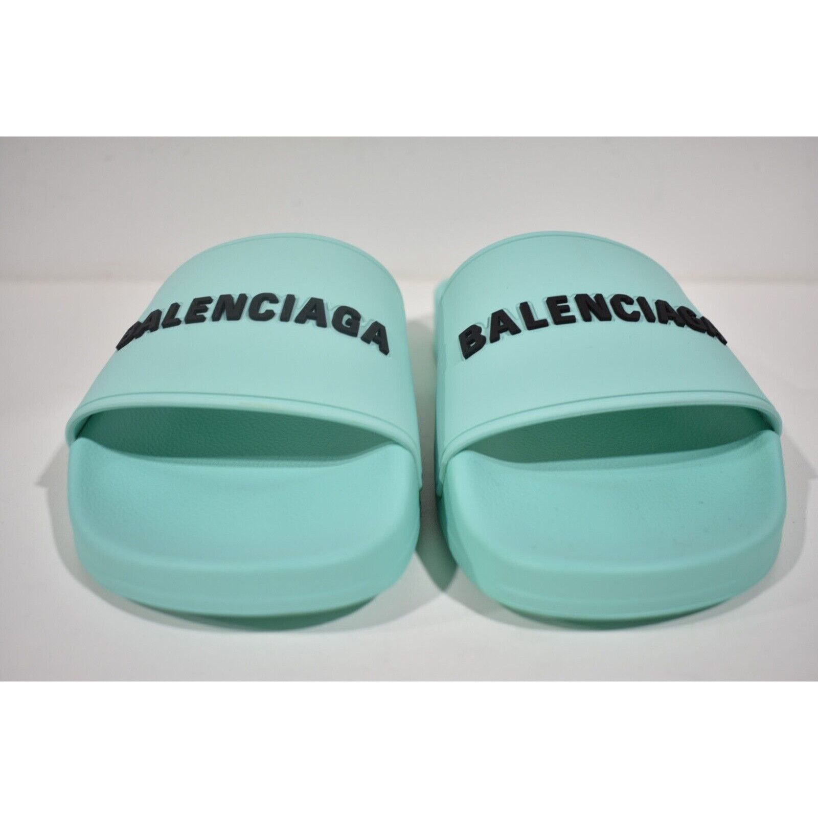 Balenciaga Balenciaga Mint Black Bicolor Rubber Logo Slide On Pool Size US 7 / IT 37 - 7 Thumbnail