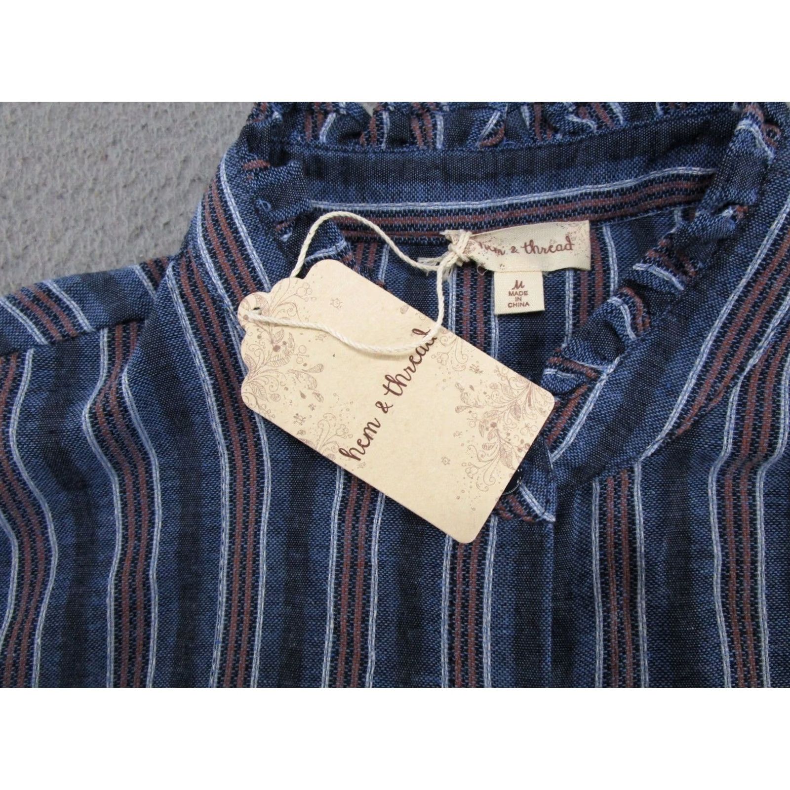 Vintage Hem & Thread Striped Button Front Long Sleeve Top Shirt M Blue Womens Modern Casual Cardigan? Size M / US 6-8 / IT 42-44 - 3 Thumbnail