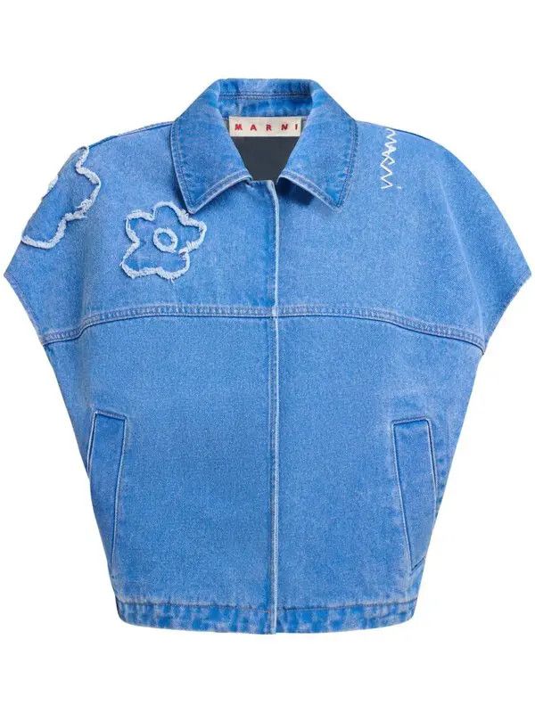 Marni o1w1db10326 Embroidered Short-Sleeve Jacket in Blue Size L / US 10 / IT 46 - 1 Thumbnail
