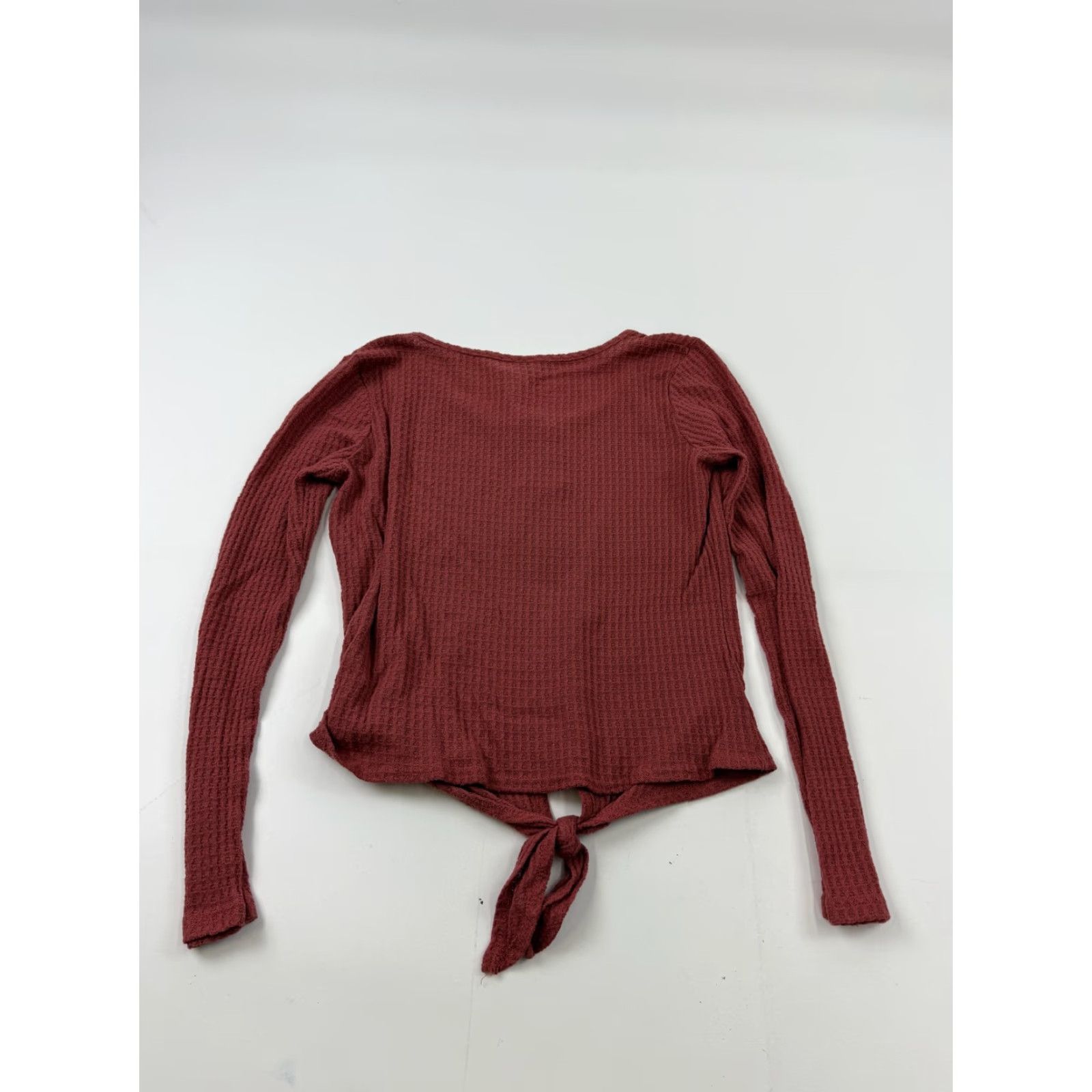 Vintage Paper Crane Shirt Womens XS Red Waffle Knit Henley Long Sleeve Front Tie Top Size XS / US 0-2 / IT 36-38 - 5 Thumbnail