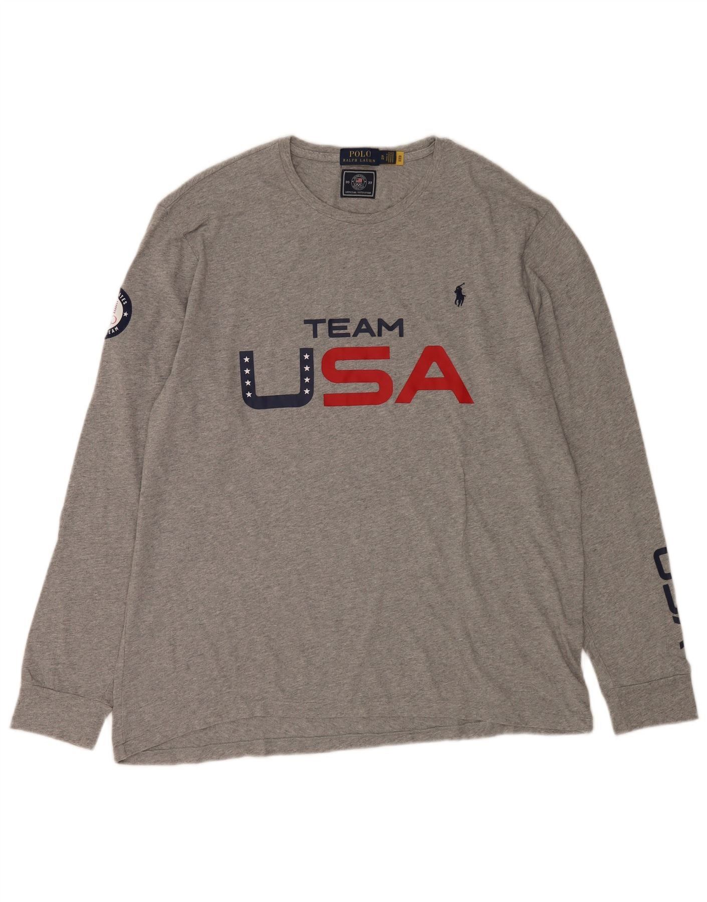 Polo Ralph Lauren Mens Graphic Top Long Sleeve XL Grey Flecked Cotton Size US L / EU 52-54 / 3 - 1 Thumbnail