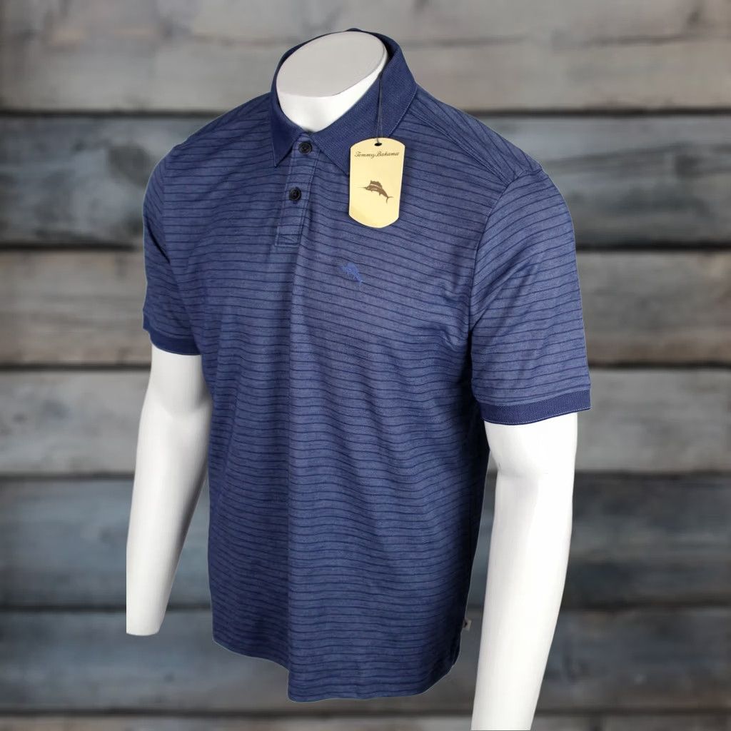 Tommy Bahama Tommy Bahama Men's Striped Polo Short Sleeve Shirt Island Navy Blue ST226446RS Size US S / EU 44-46 / 1 - 1 Thumbnail
