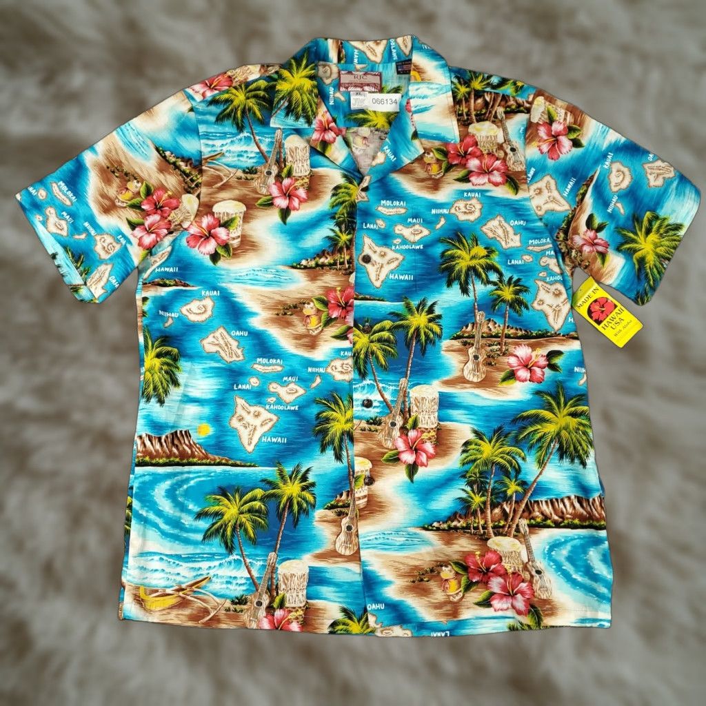 Vintage RJC Shirt Mens XL Blue Tropical Hawaiian Button Up Short Sleeve, Shirt, Button-Up, RJC, Blue, Tropical, Hawaii, Short Sleeve, Men's, XL Size US XL / EU 56 / 4 - 1 Thumbnail