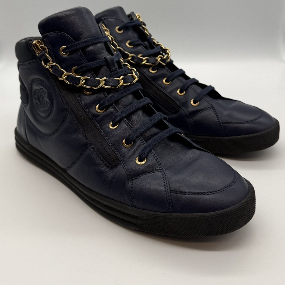 Chanel Chanel High-Top Sneakers in Navy Lamdskin Size US 11 / EU 44 - 1 Thumbnail