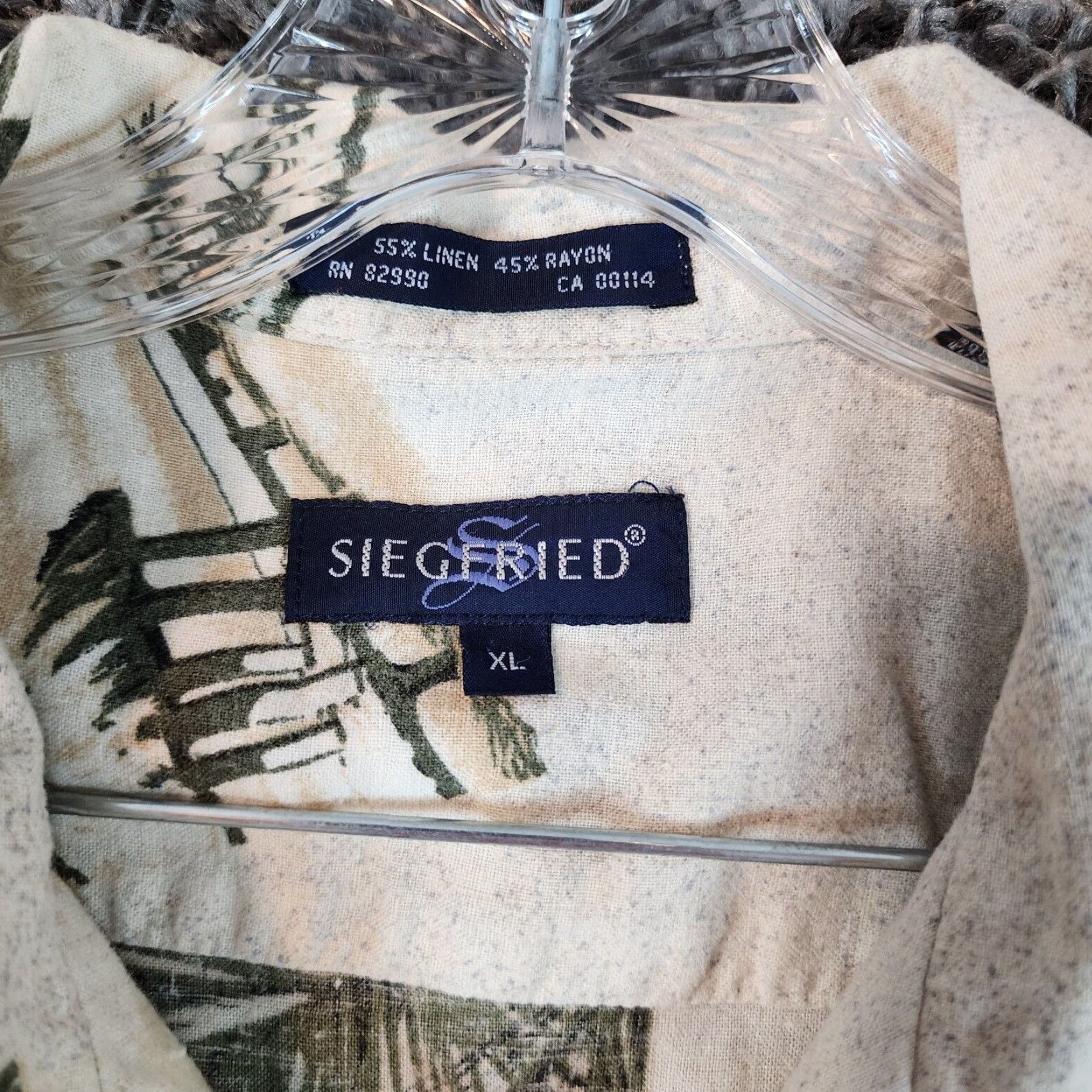 Vintage Siegfried Shirt Men XL Beige Linen Floral Short Sleeve Button-Up Hawaiian Mens Size US 36 / EU 52 - 5 Thumbnail