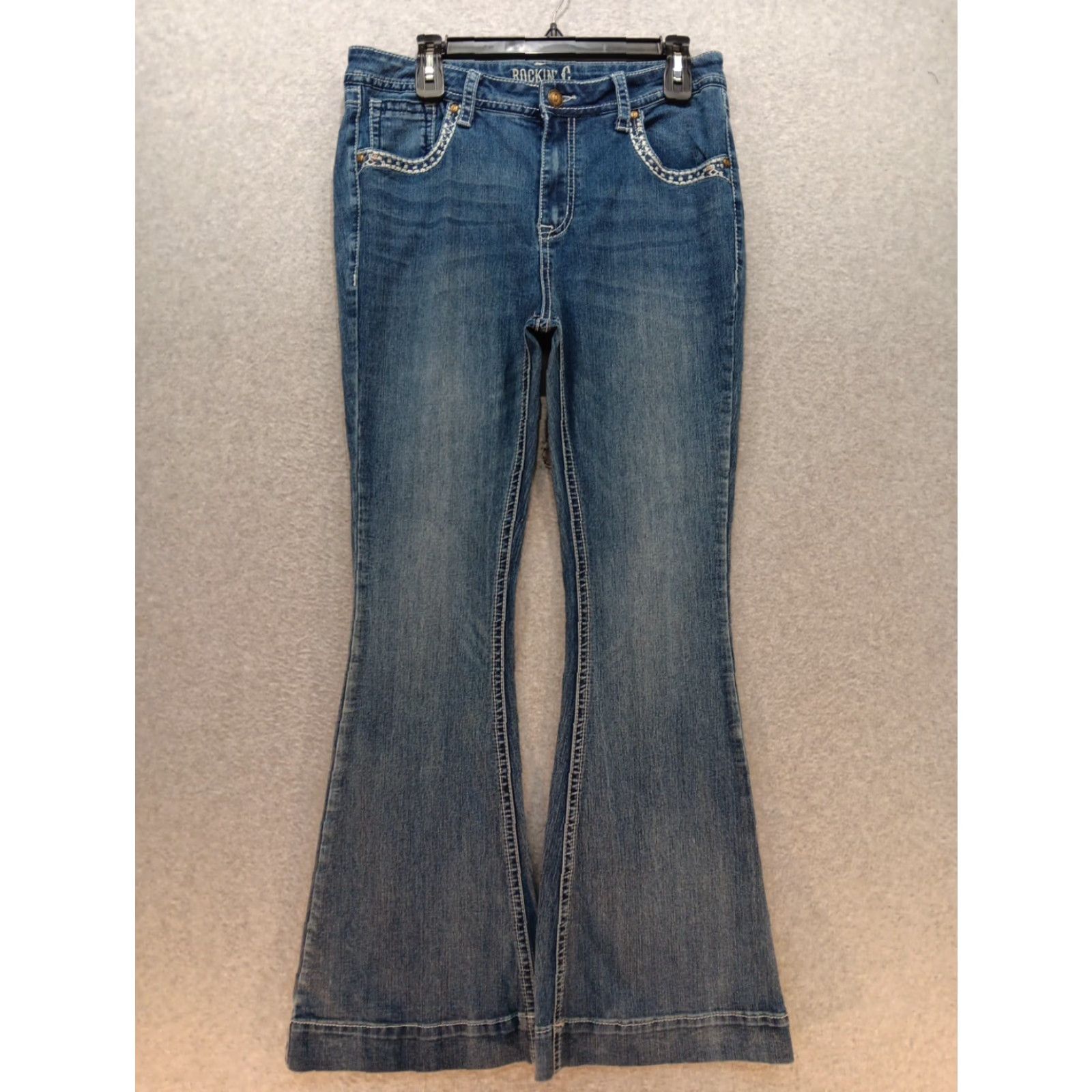 Bell VINTAGE Rockin' C Flare Leg Jeans 32 High-Rise Embroidered Stretchy Med Wash Bell Bottom Size 24" / US 00 / IT 34 - 2 Thumbnail