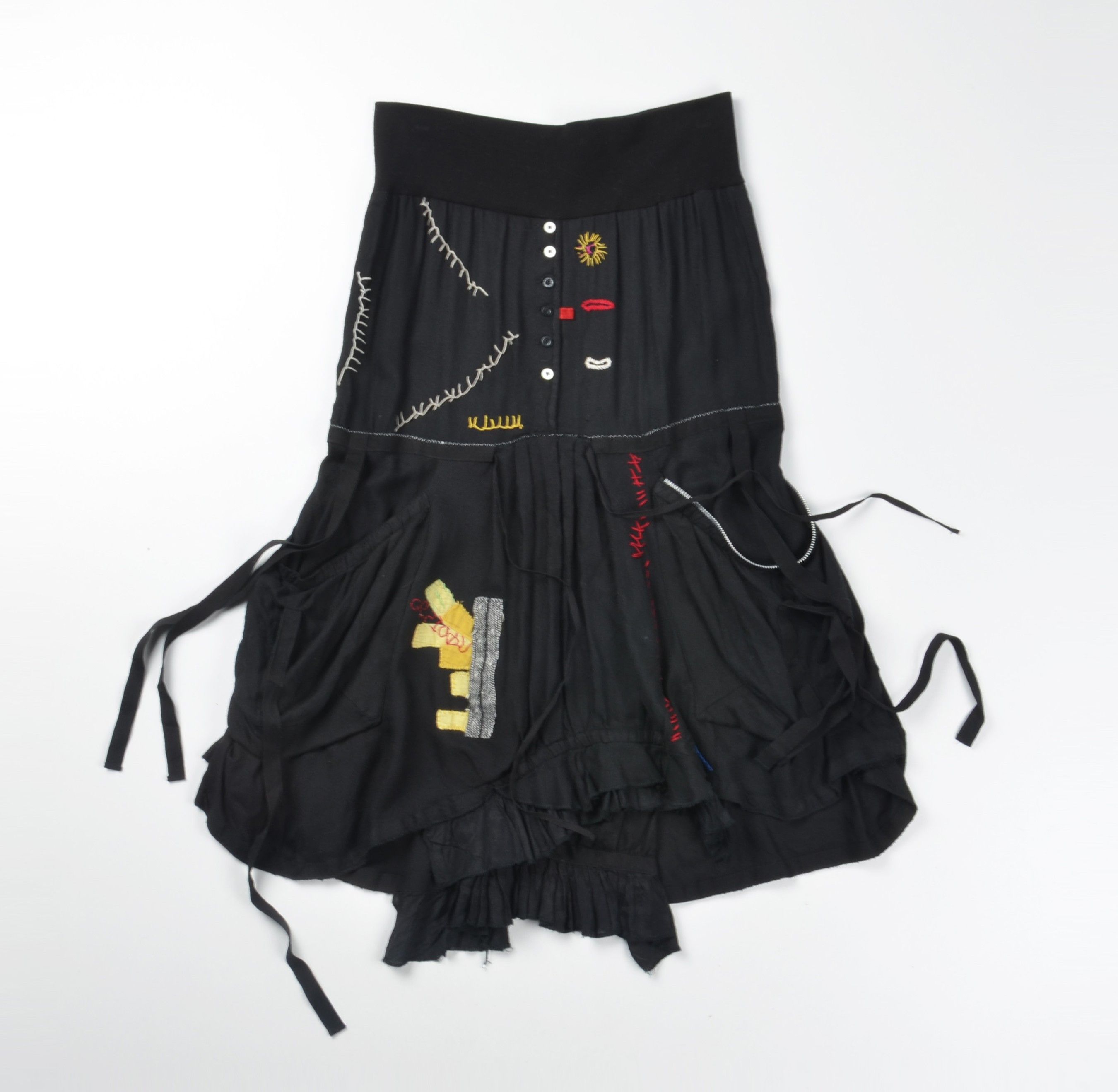 Desigual Desigual Grunge Avant Garde Embroidered Asymmetrical Skirt Size 28" / US 6 / IT 42 - 1 Thumbnail