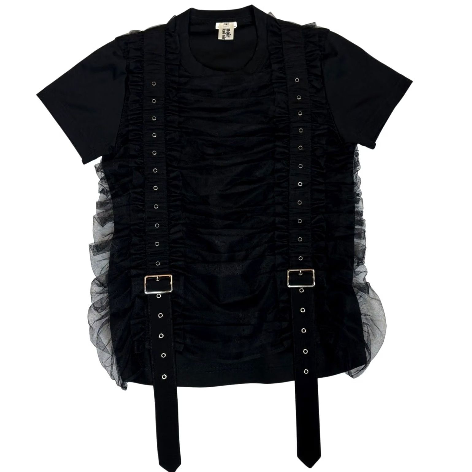 Comme des Garcons Girl Comme Des Garcons Noir Kei Ninomiya Tulle Belt Ruched Tee Shirt Blouse S Womens Black Navy? Size S / US 4 / IT 40 - 2 Thumbnail