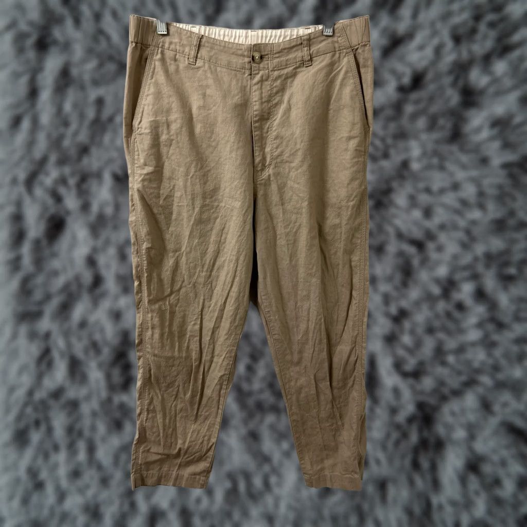 Uniqlo Uniqlo Pants Womens L 27L Tan Tapered Relaxed Elastic Waist Linen Cotton Casual Travel Size 36" / US 14 / IT 50 - 1 Thumbnail