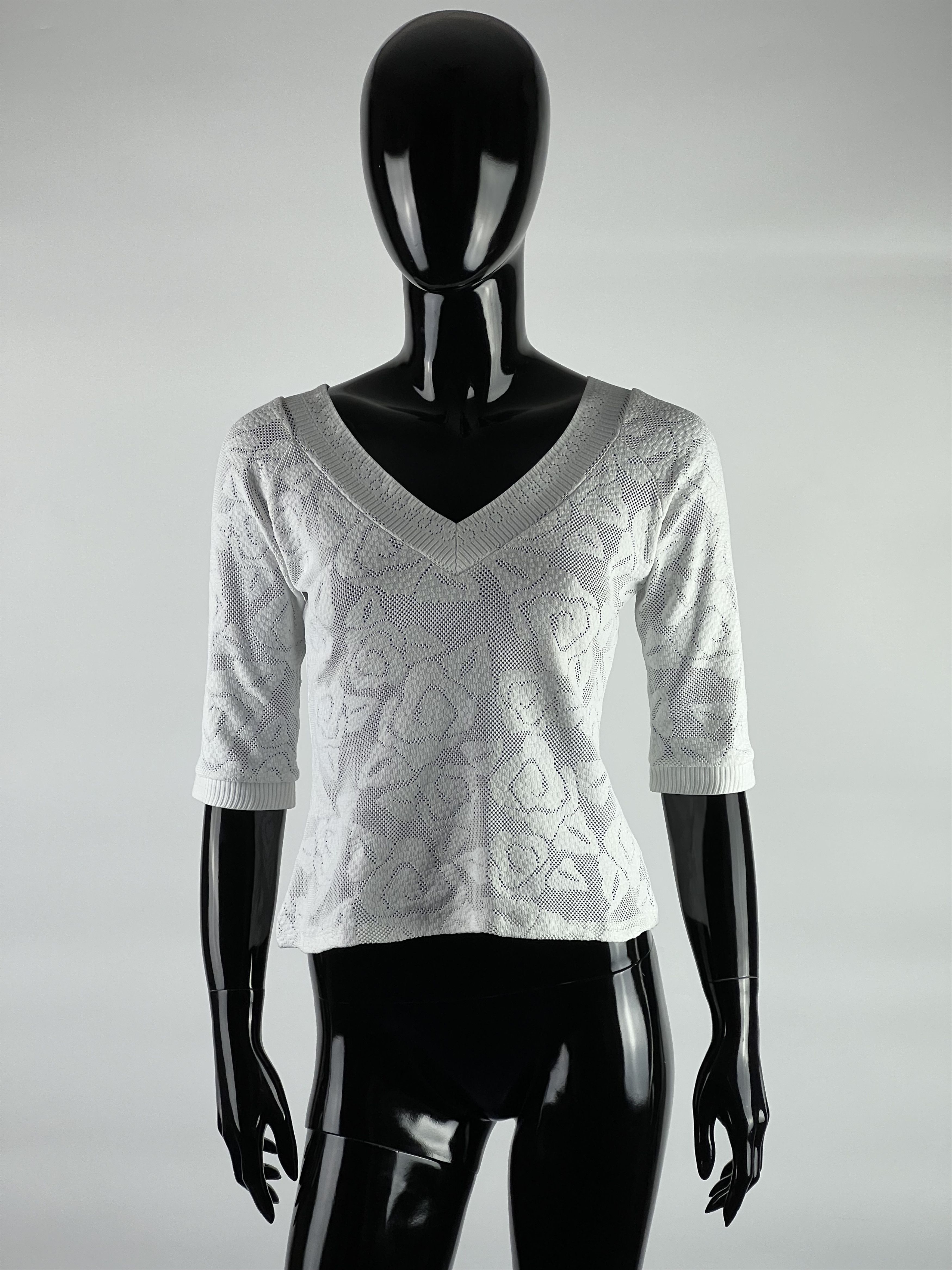 Other Roccobarocco White Mesh V-Neck Top Blouse Size US6 Size M / US 6-8 / IT 42-44 - 1 Thumbnail
