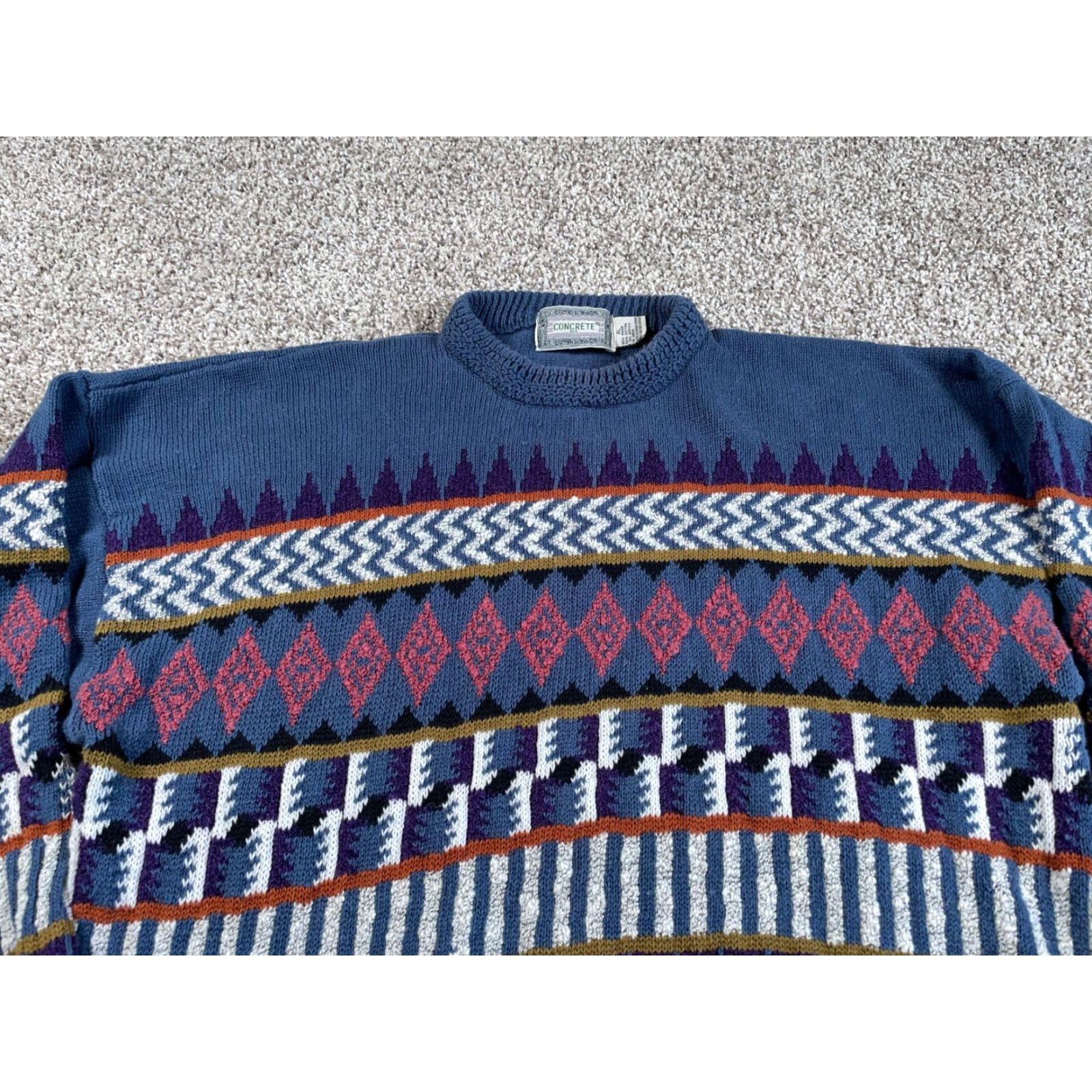 Vintage VINTAGE Geometric Pattern Sweater Mens XL Blue 90s Chunky Knit Ramie-Cotton-Acrylic Heavyweight Size US XL / EU 56 / 4 - 4 Thumbnail
