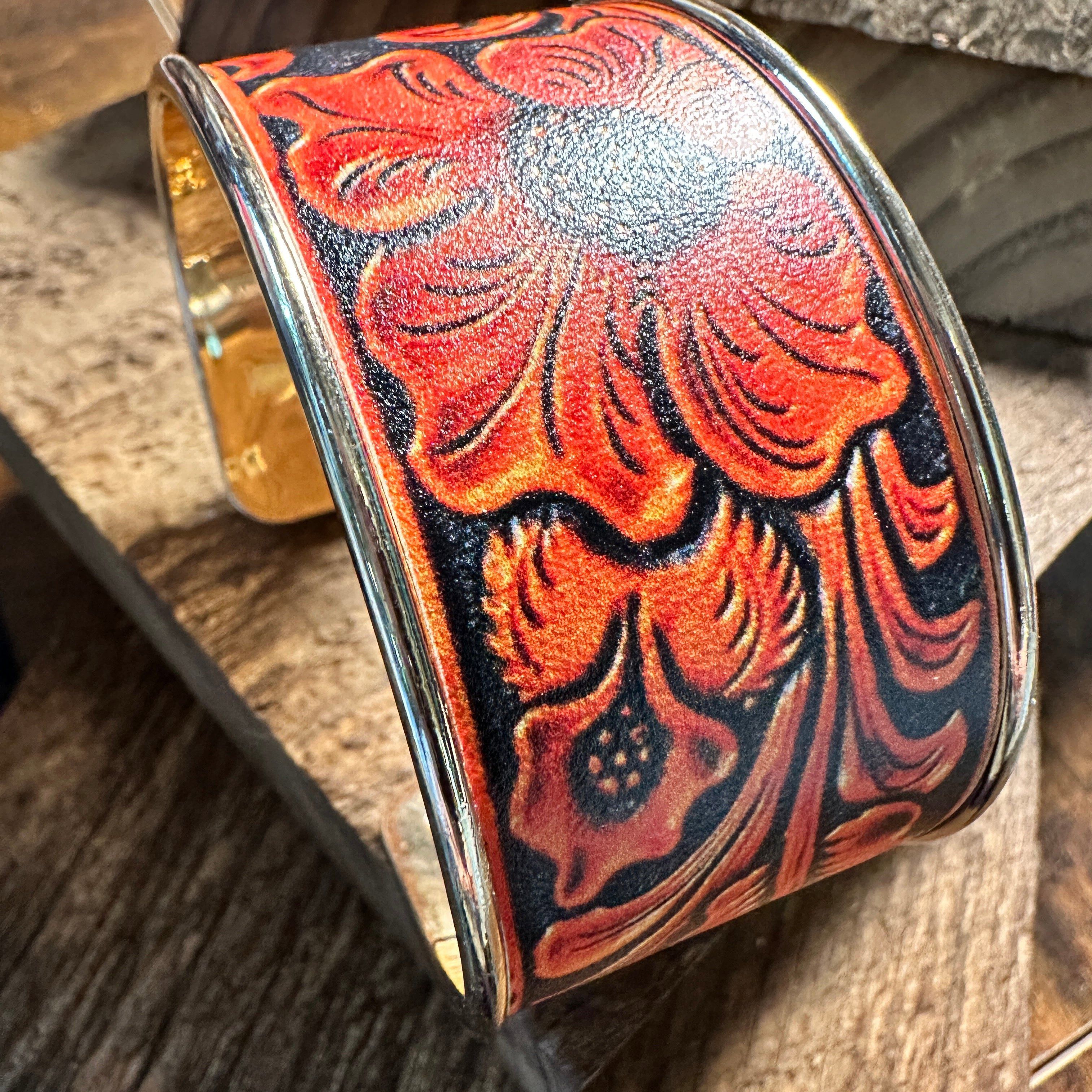 Other Boho Southwestern Floral Wide Cuff Bangle Bracelet, Ships in Size ONE SIZE - 4 Thumbnail