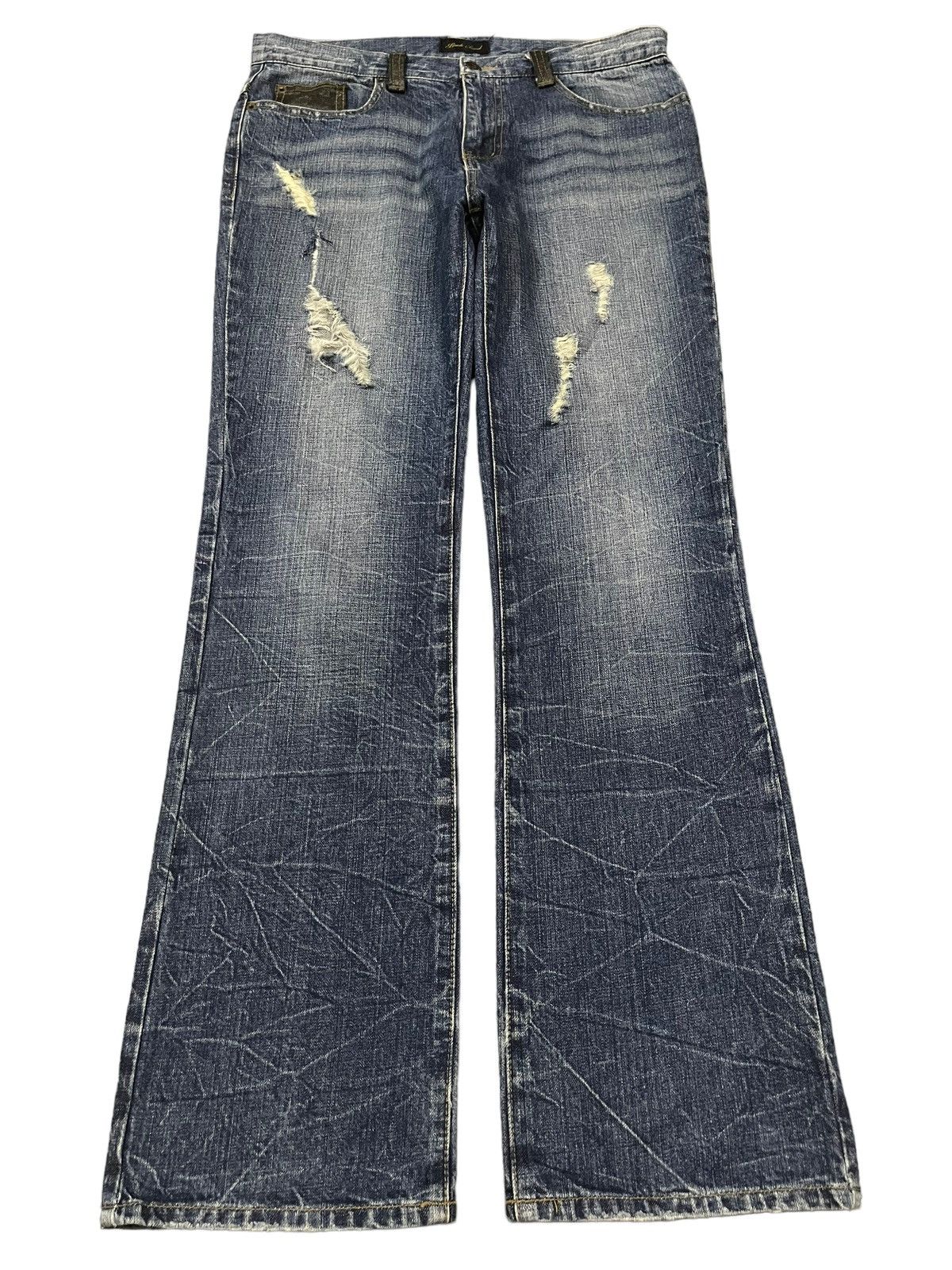 Vintage Japanese Brand Blue Wash Style Distress Bootcut Jean