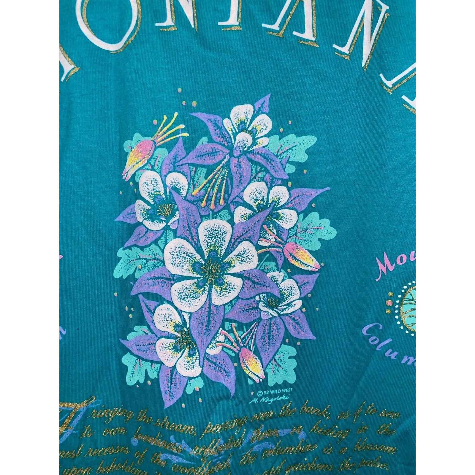 Jerzees Vintage Mountain Columbine Shirt Montana Teal Tee VTG 90s L Size US L / EU 52-54 / 3 - 2 Thumbnail