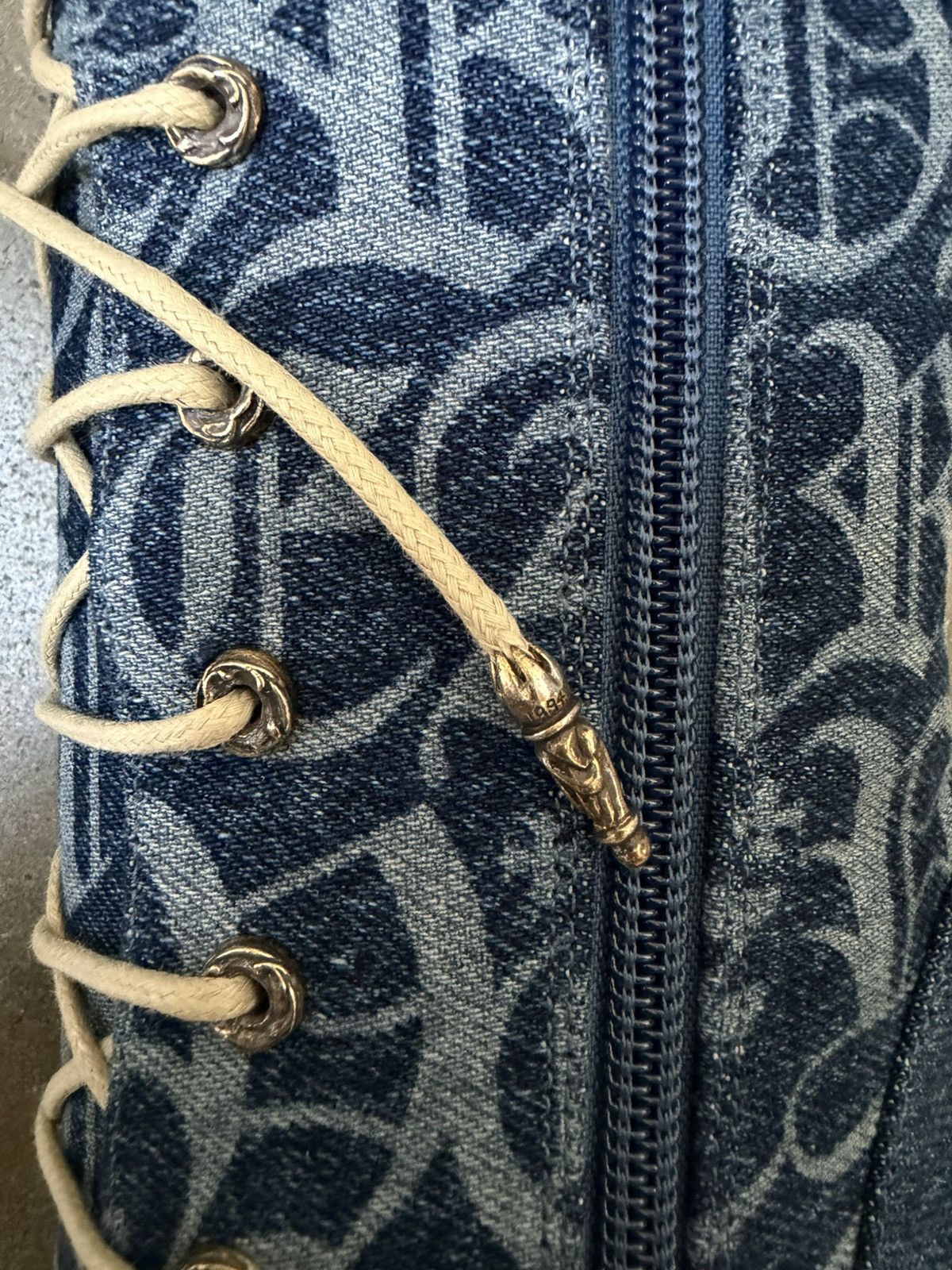 Chrome Hearts Chrome Hearts 'DENIM MONOGRAM' LACE UP KNEE BOOTS Size US 6.5 / IT 36.5 - 7 Thumbnail