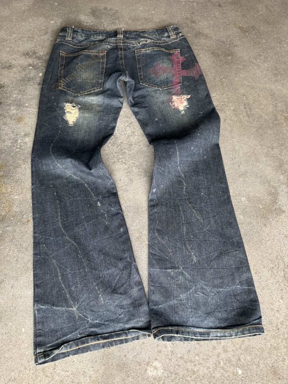 Japanese Brand Japanese Archive Distressed Flare Denim – 00s Vintage Wash Size US 32 / EU 48 - 4 Thumbnail