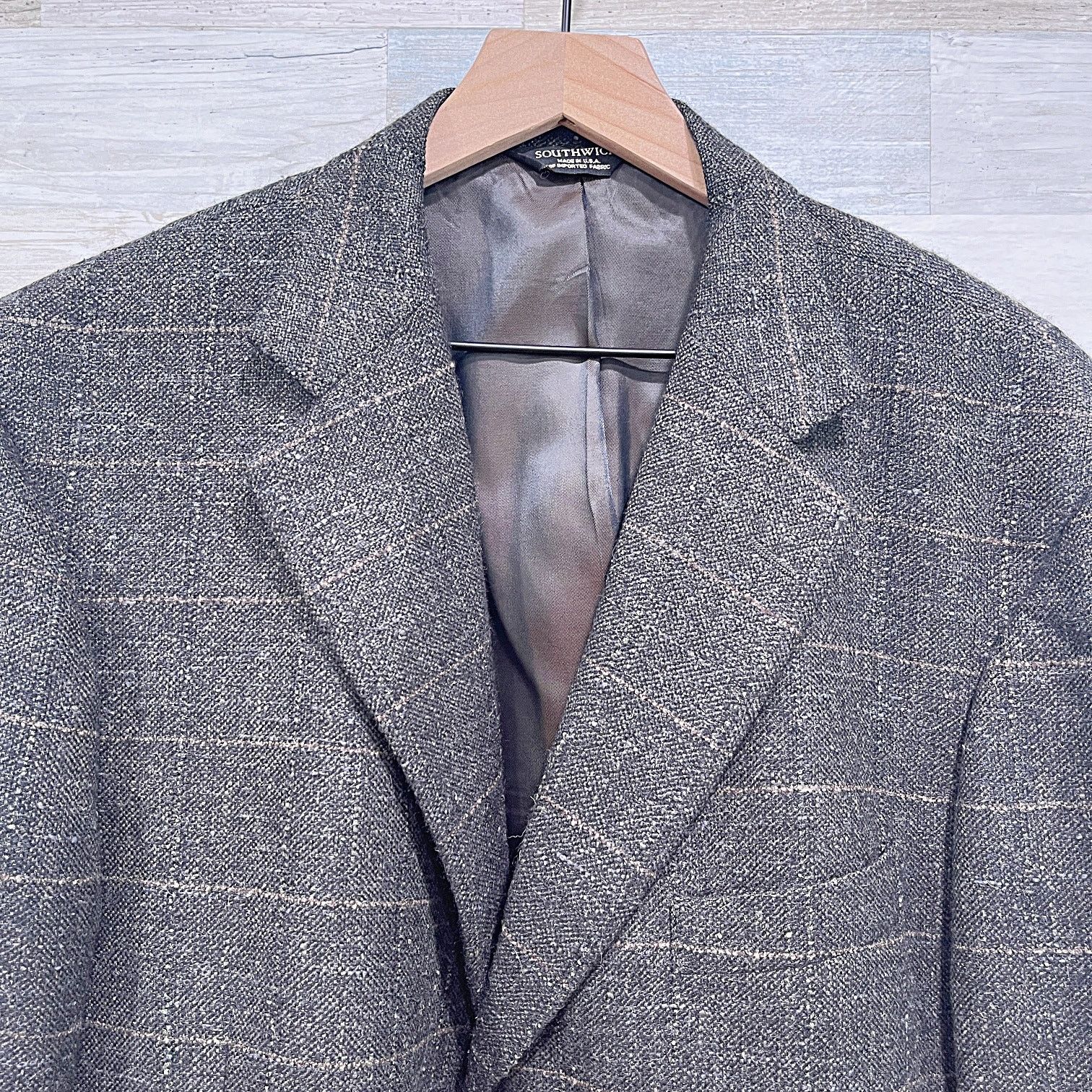 Southwick Southwick Tweed Wool Windowpane Check Sport Coat Brown 44R Size 44R - 2 Thumbnail