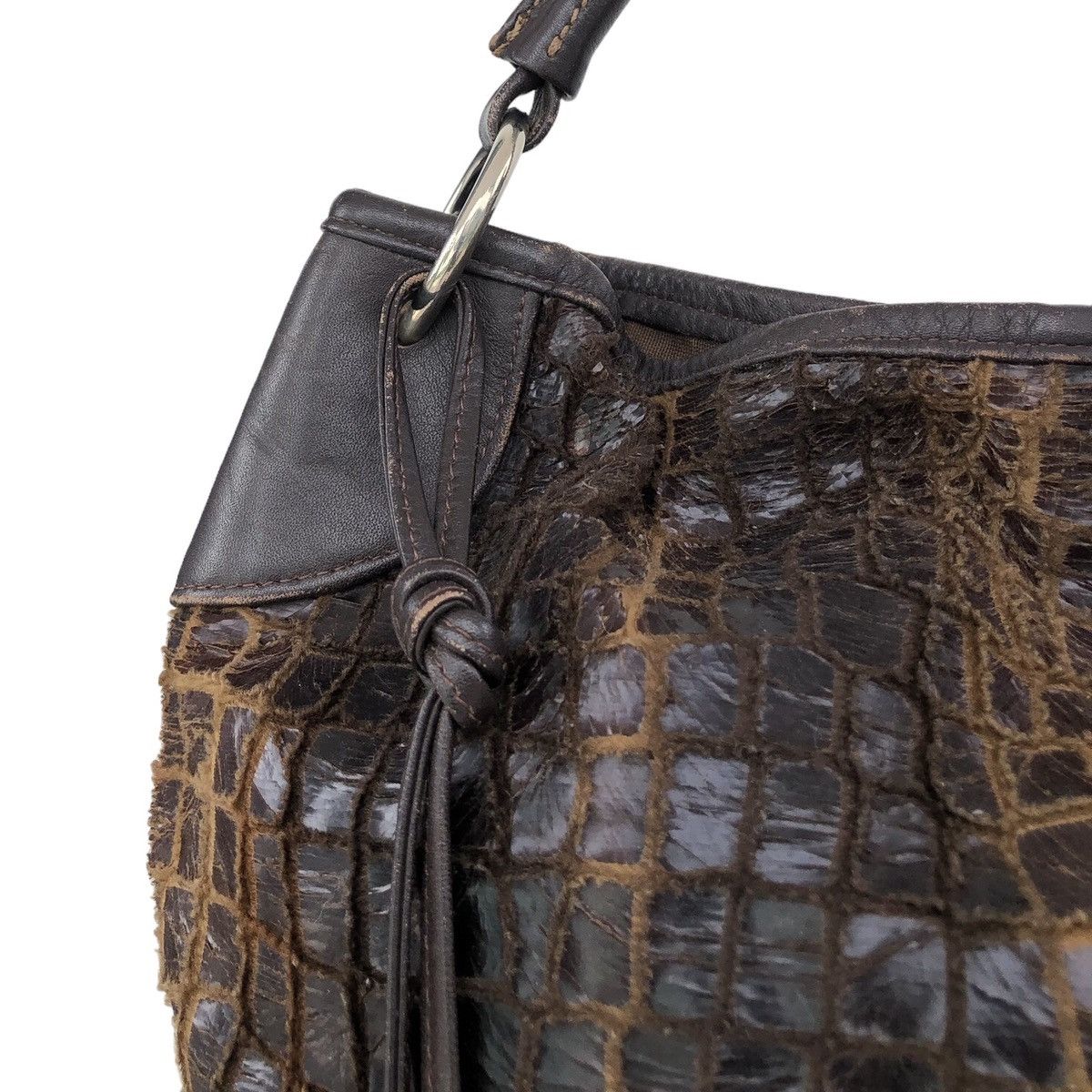 Japanese Brand 4-Session Crocodile Pattern Leather BrownTote Bag Made in 🇯🇵 Size ONE SIZE - 6 Thumbnail