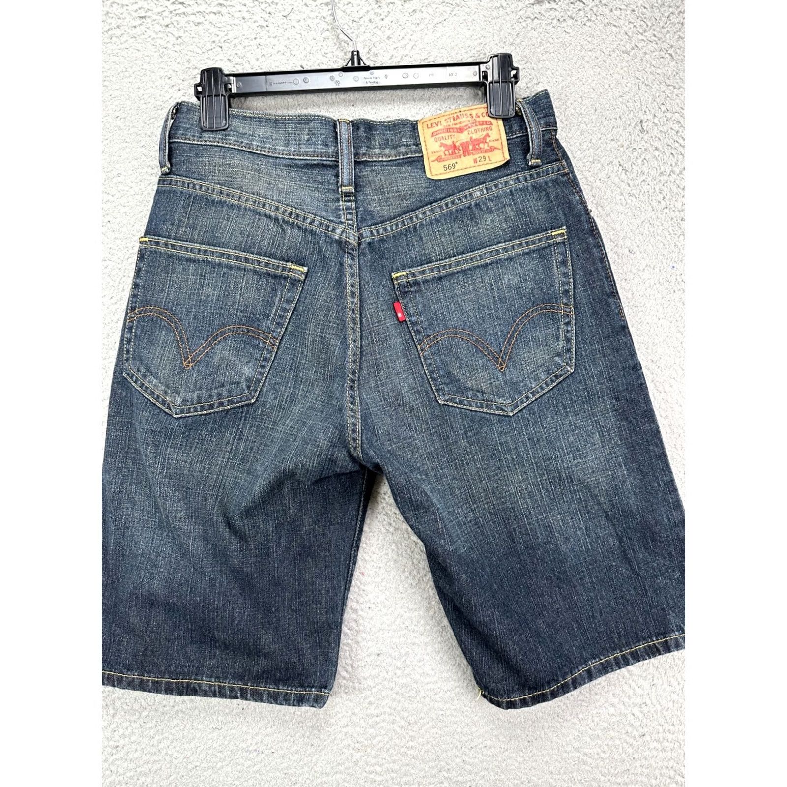 Levi's VINTAGE Levis 569 Shorts Mens 29 Blue Distressed Loose Straight Red Tab Flat Front Denim Size US 29 - 3 Thumbnail