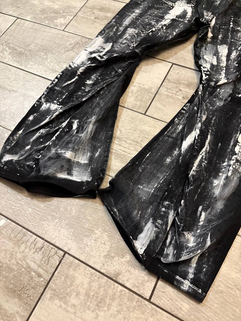 Japanese Brand Custom Black Baggy Distressed Jeans Painted Wide Leg Size US 31 - 3 Thumbnail