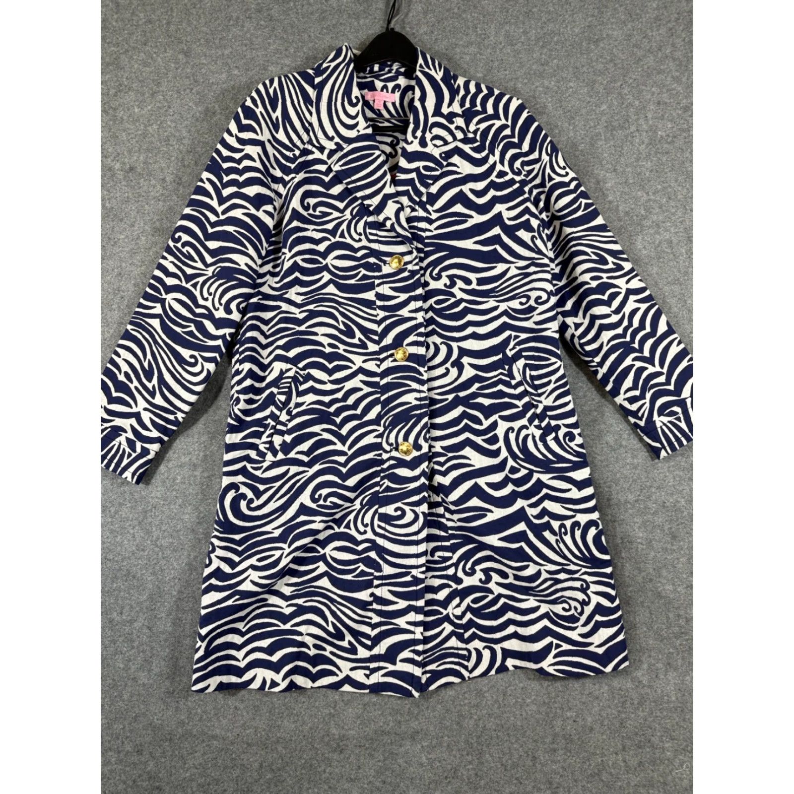 Lilly Pulitzer Lilly Pulitzer Jacket Womens M Blue White Abstract Swirl Print Pockets Overcoat Size M / US 6-8 / IT 42-44 - 2 Thumbnail