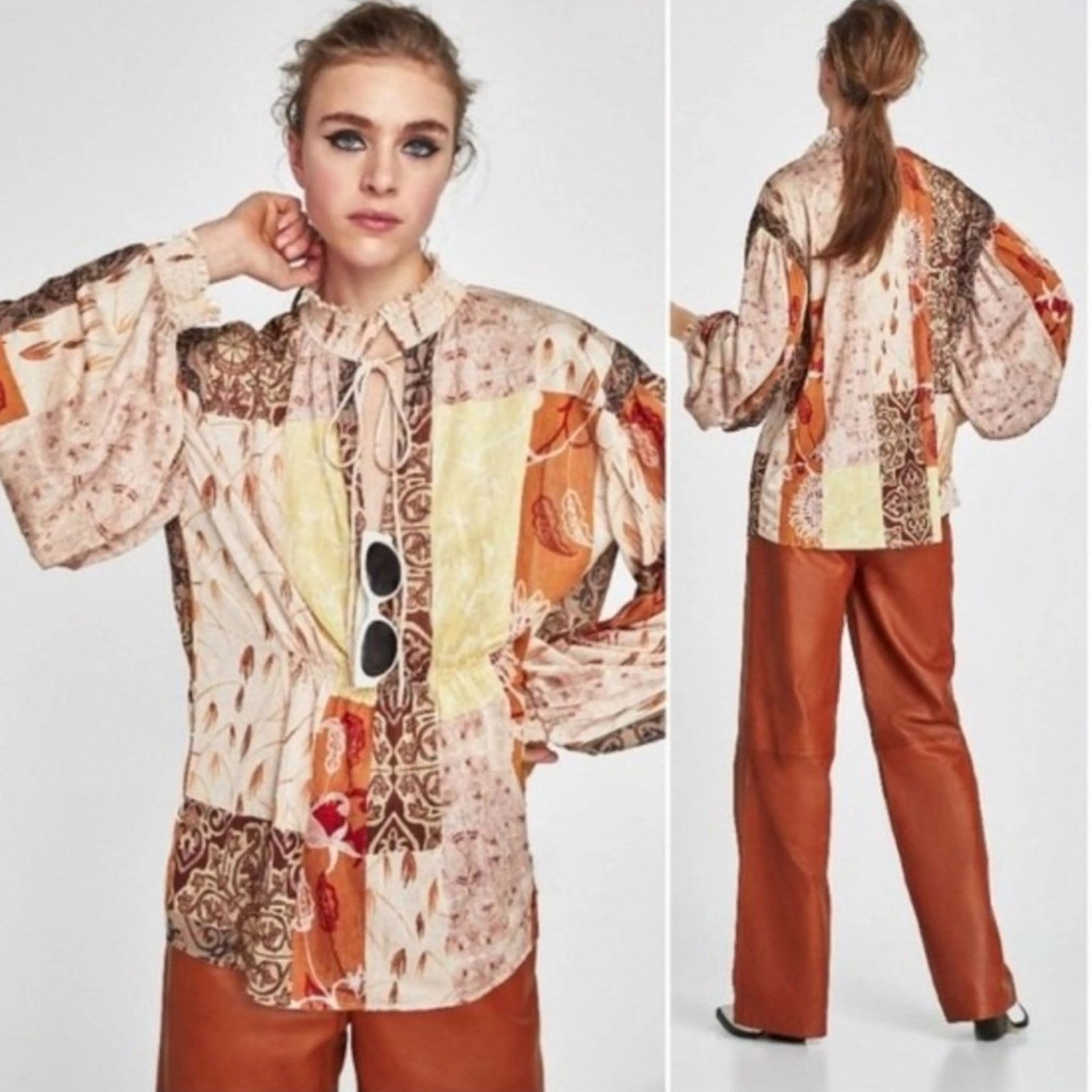 Zara Zara Floral Peasant Peplum Tie Neck Blouse, NWT, Medium Size M / US 6-8 / IT 42-44 - 1 Thumbnail