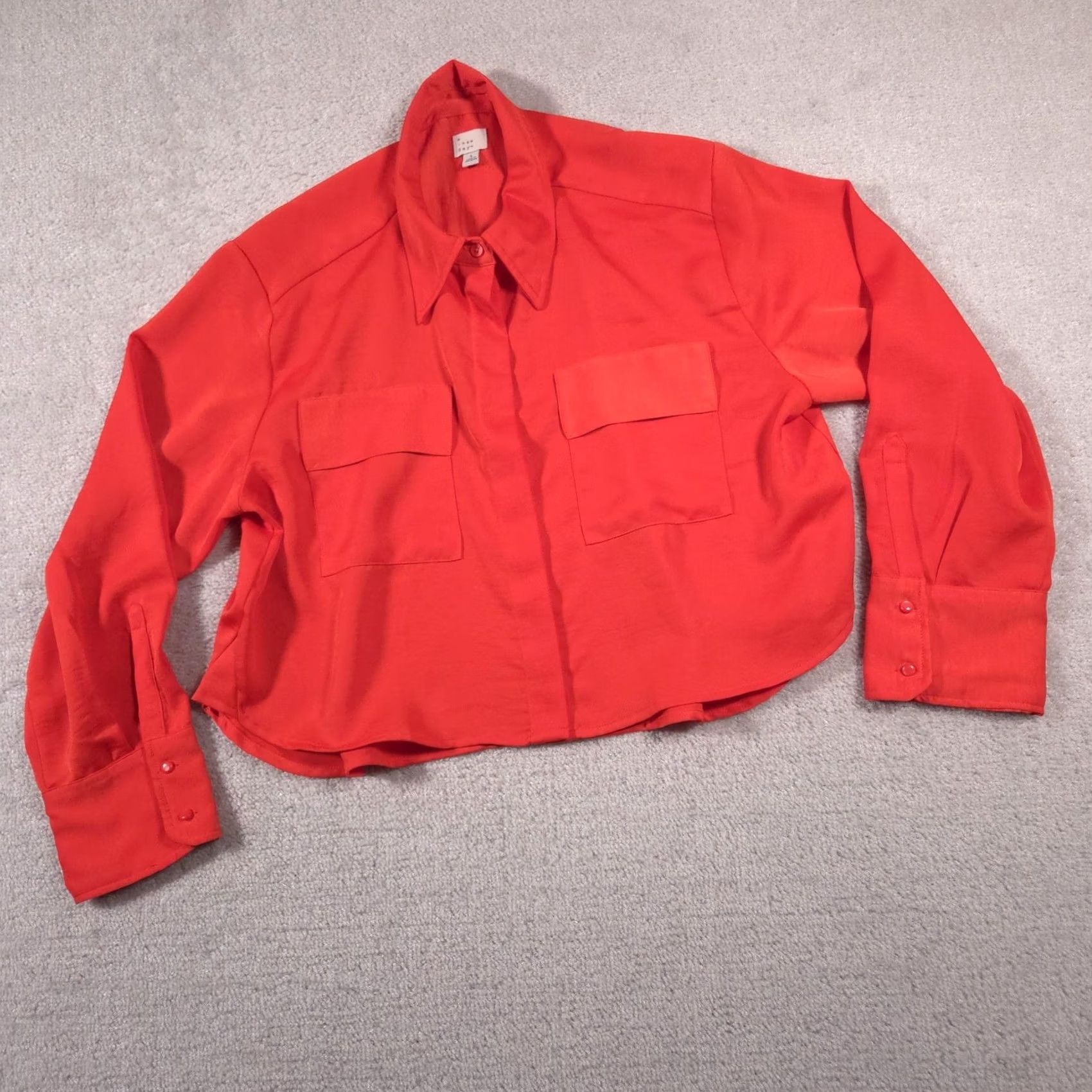 Vintage A New Day Shirt Womens L Orange Long Sleeve Button Front Blouse Pockets Size L / US 10 / IT 46 - 3 Thumbnail