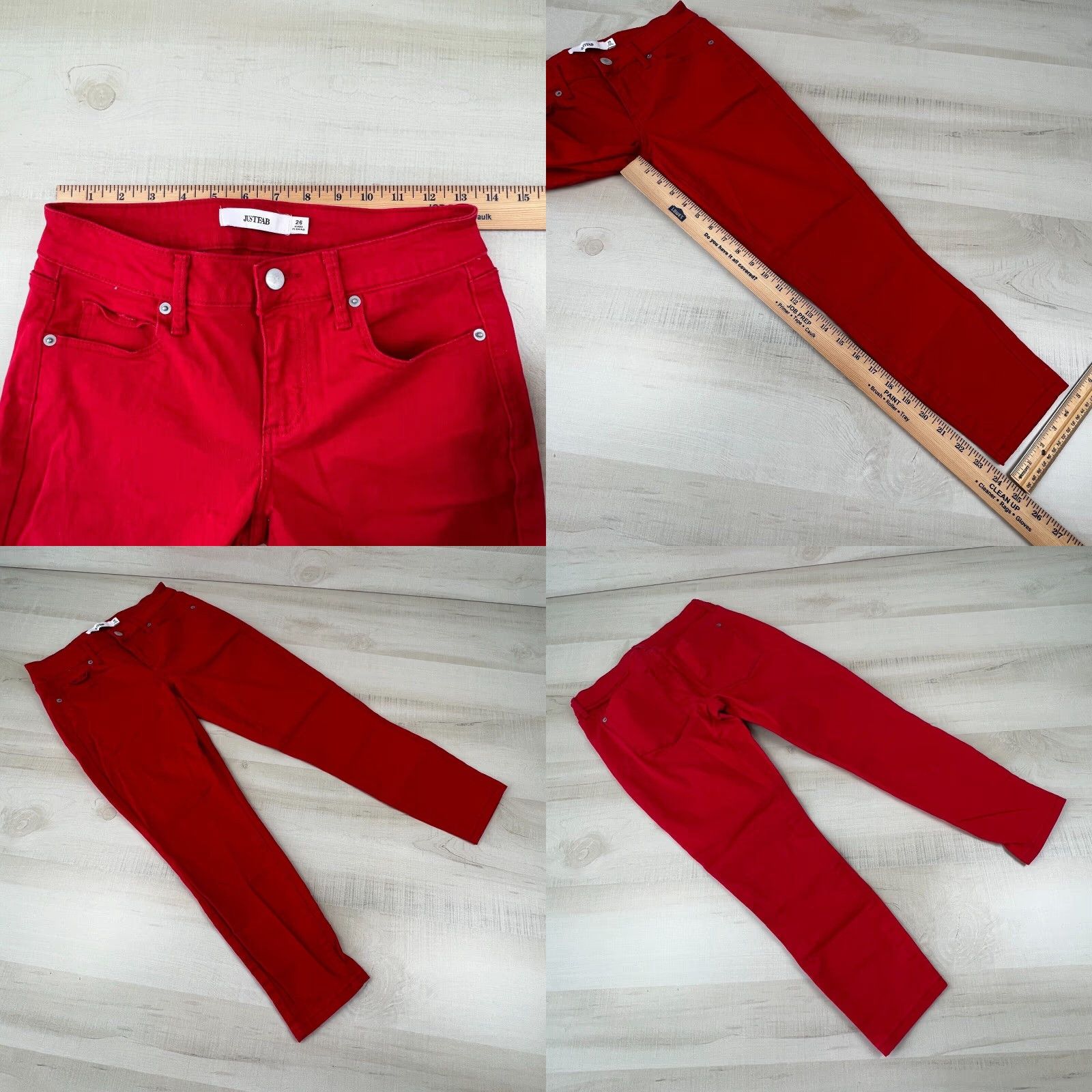 Vintage JustFab Womens Red Denim Jeans 26 Low Rise Cropped Skinny Stretch Cotton Size 26" / US 2 / IT 38 - 8 Thumbnail