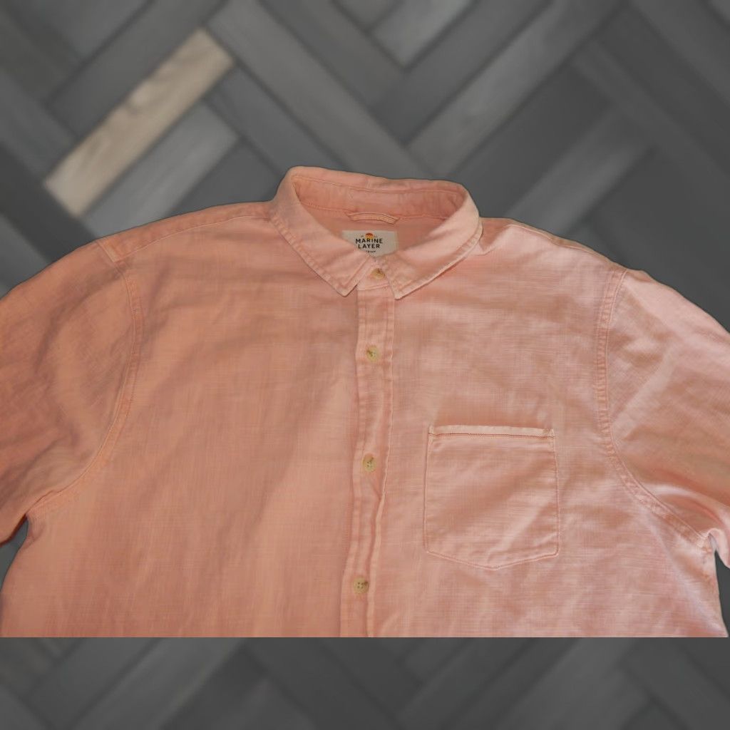Marine Layer MARINE LAYER Short Sleeve Button-Up Shirt Adult Medium Solid Pink Mens Size US M / EU 48-50 / 2 - 1 Thumbnail