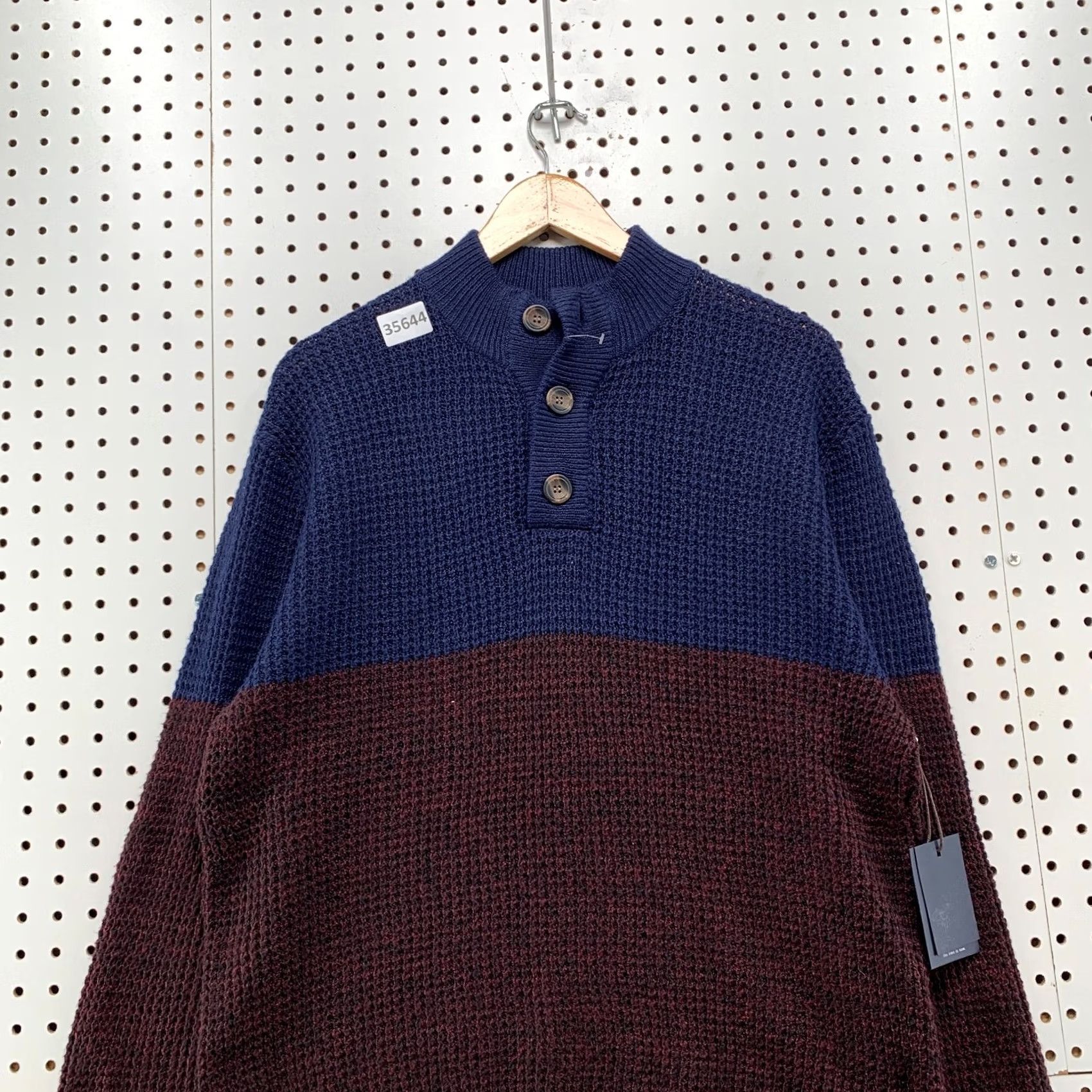 Vintage Day & Age Sweater Mens Medium Henley Thermal Waffle Knit Red Blue Size US M / EU 48-50 / 2 - 2 Thumbnail
