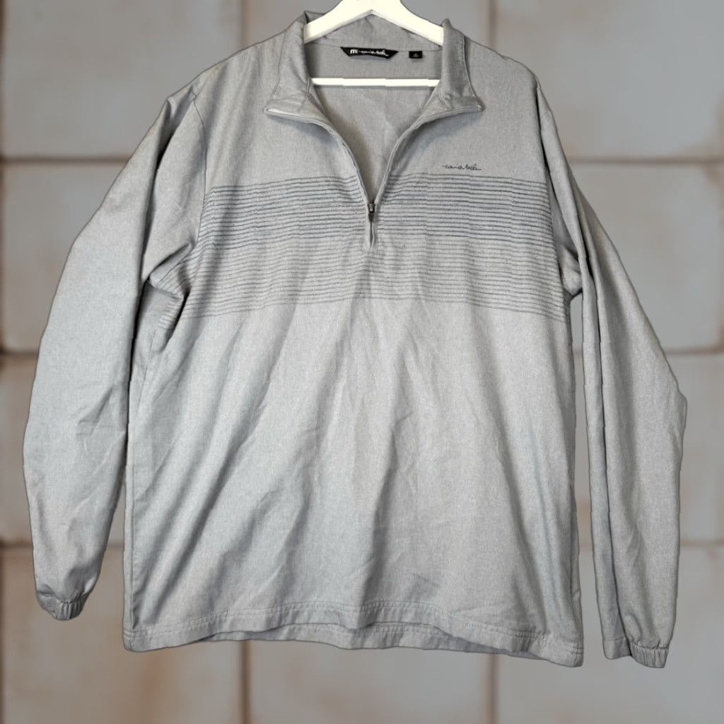 TravisMathew VINTAGE Travis Mathew Mens XL Quarter Zip Pullover Golf Jacket Gray Black Stripes Size US XL / EU 56 / 4 - 1 Thumbnail