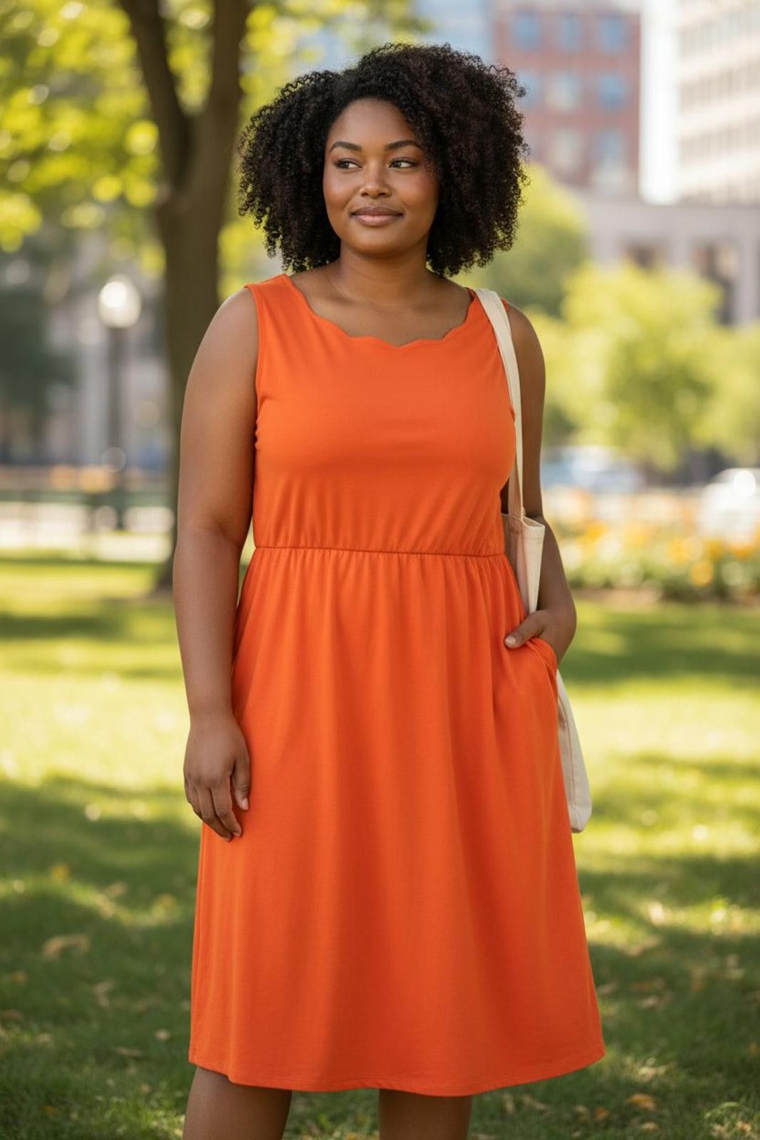 Old Navy Old Navy Orange Sleeveless Midi Dress w/Scalloped Neckline Size XL / US 12-14 / IT 48-50 - 2 Thumbnail