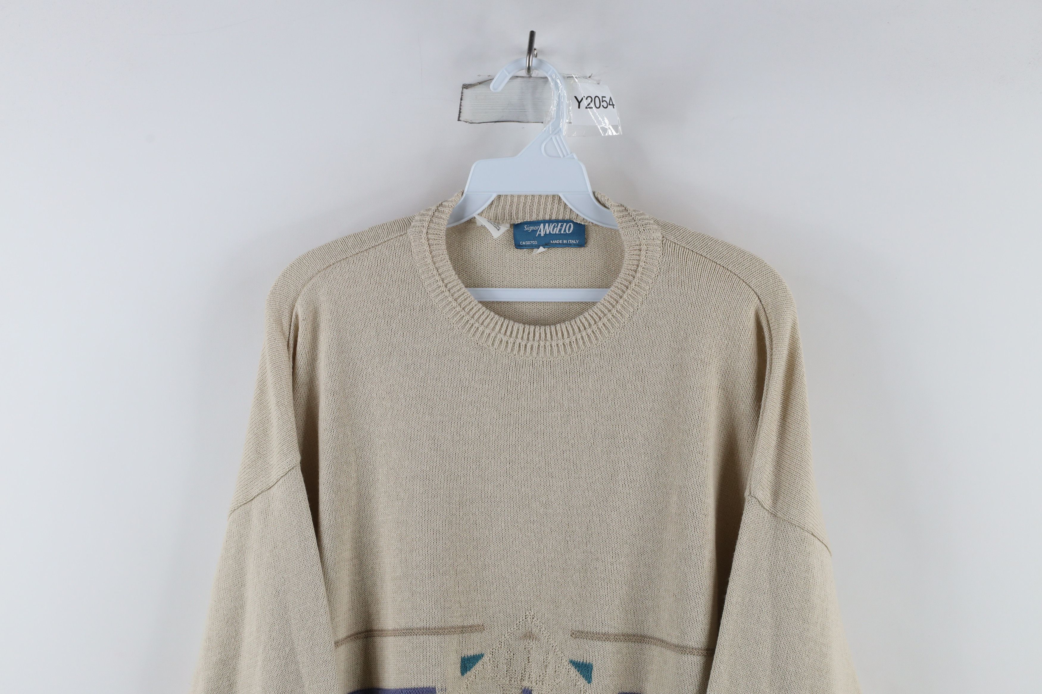 Vintage Vintage 90s Streetwear Diamond Knit Crewneck Sweater Beige Size US XXL / EU 58 / 5 - 2 Thumbnail