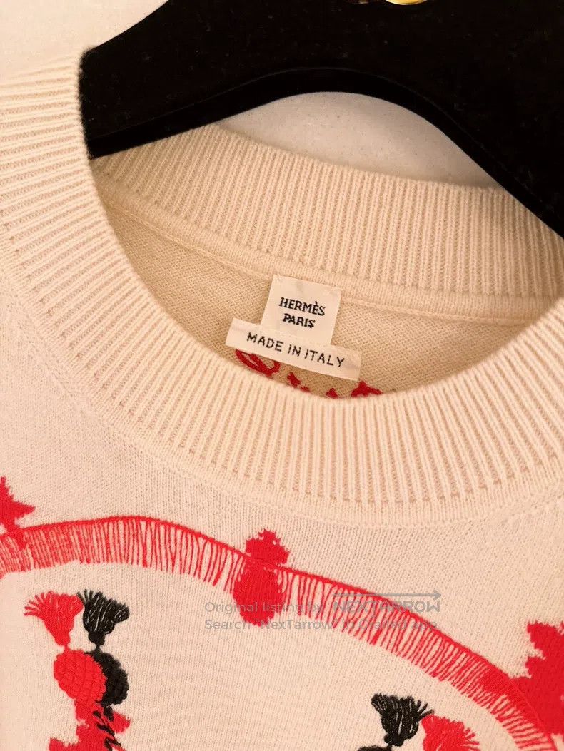 Hermes Hermes White and Red Embroidery Cashmere Sweater 40 Size F Size XS / US 0-2 / IT 36-38 - 8 Thumbnail