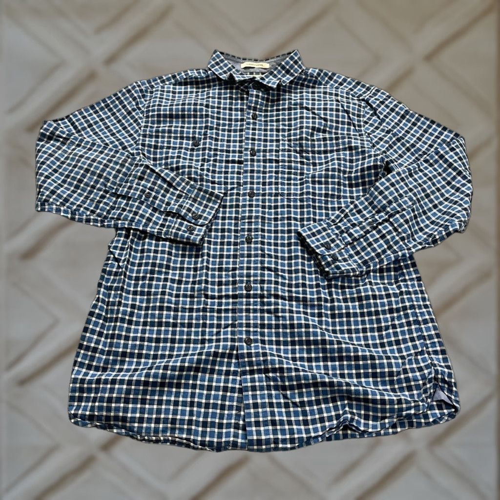 L.L. Bean Button-Up Shirt Mens Large Blue Plaid Long Sleeve Regular Fit