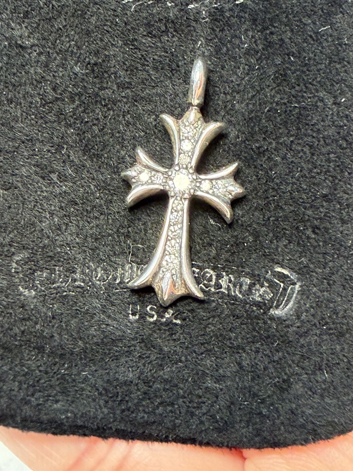 Chrome Hearts Tiny Cross Charm Silver with Pave Diamond Size ONE SIZE - 14 Thumbnail