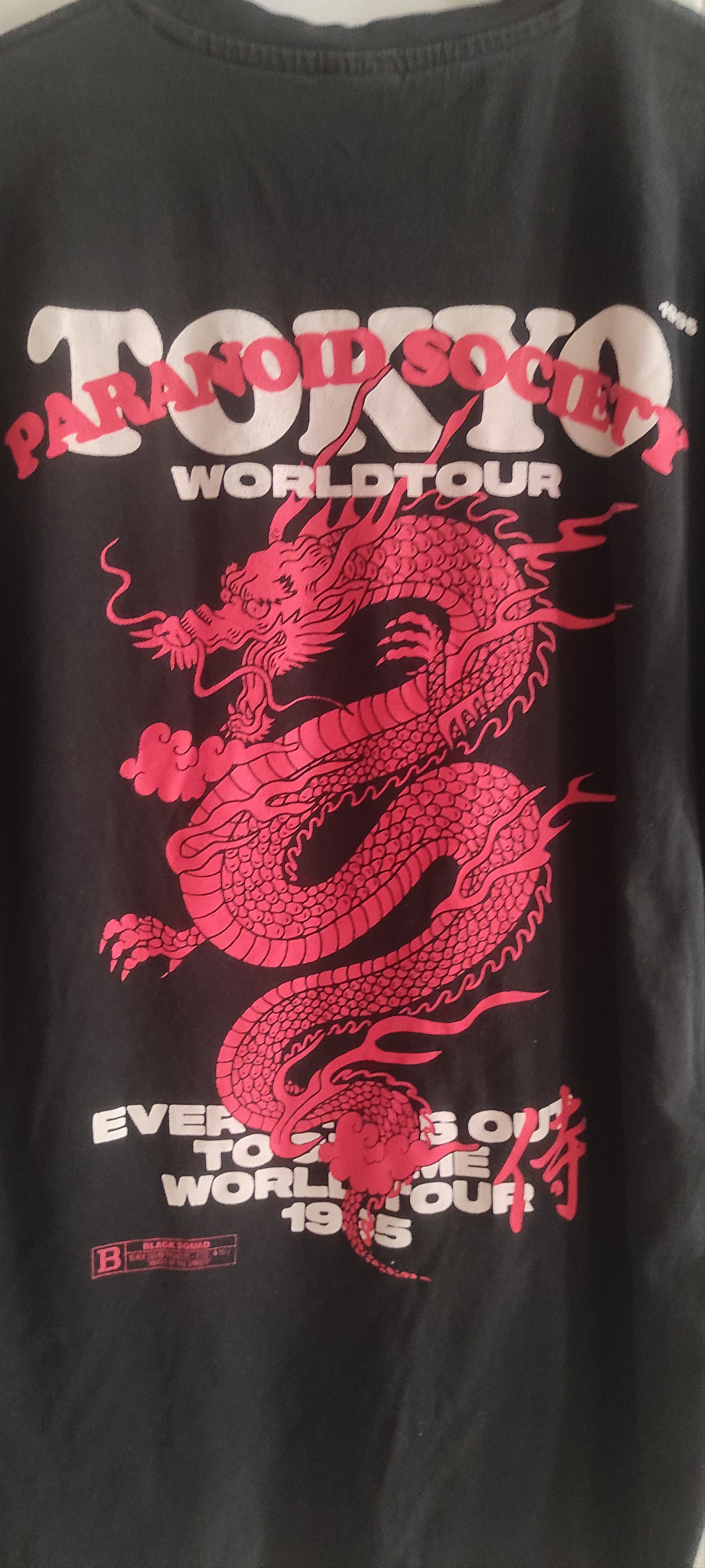 Japanese Brand × Vintage Black Squad 1995 Tokyo World Tour Paranoid Society Japan Tee Size US XXL / EU 58 / 5 - 10 Thumbnail