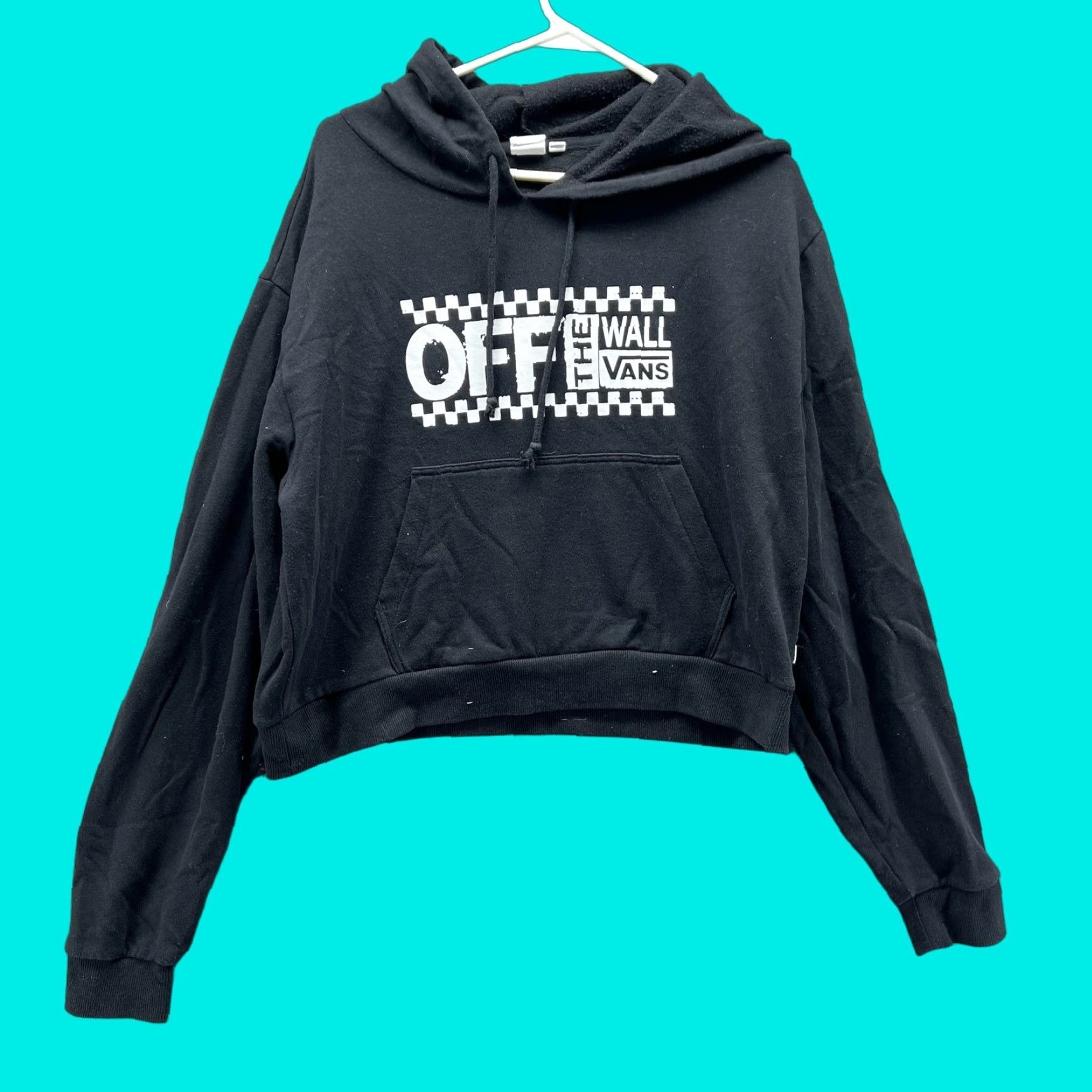 Vans Vans Hoodie Womens XL Black OFF THE WALL Cropped Fleece Pullover Sweatshirt Size XL / US 12-14 / IT 48-50 - 1 Thumbnail