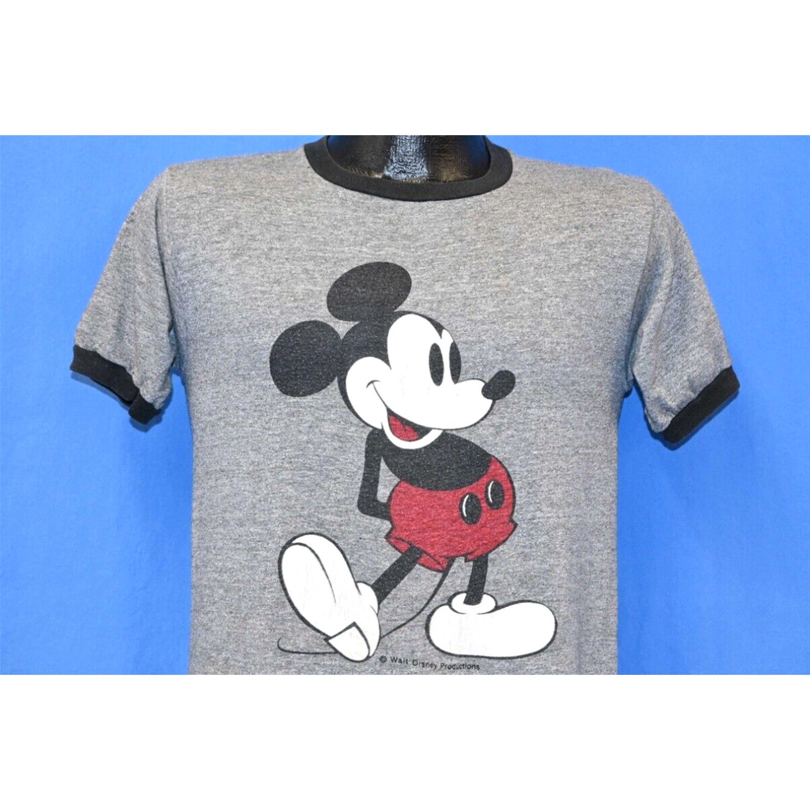 image of VTG 80's Mickey Mouse Rayon Tri Blend Disney World Ringer Gray T-Shirt Small S in White, Men's