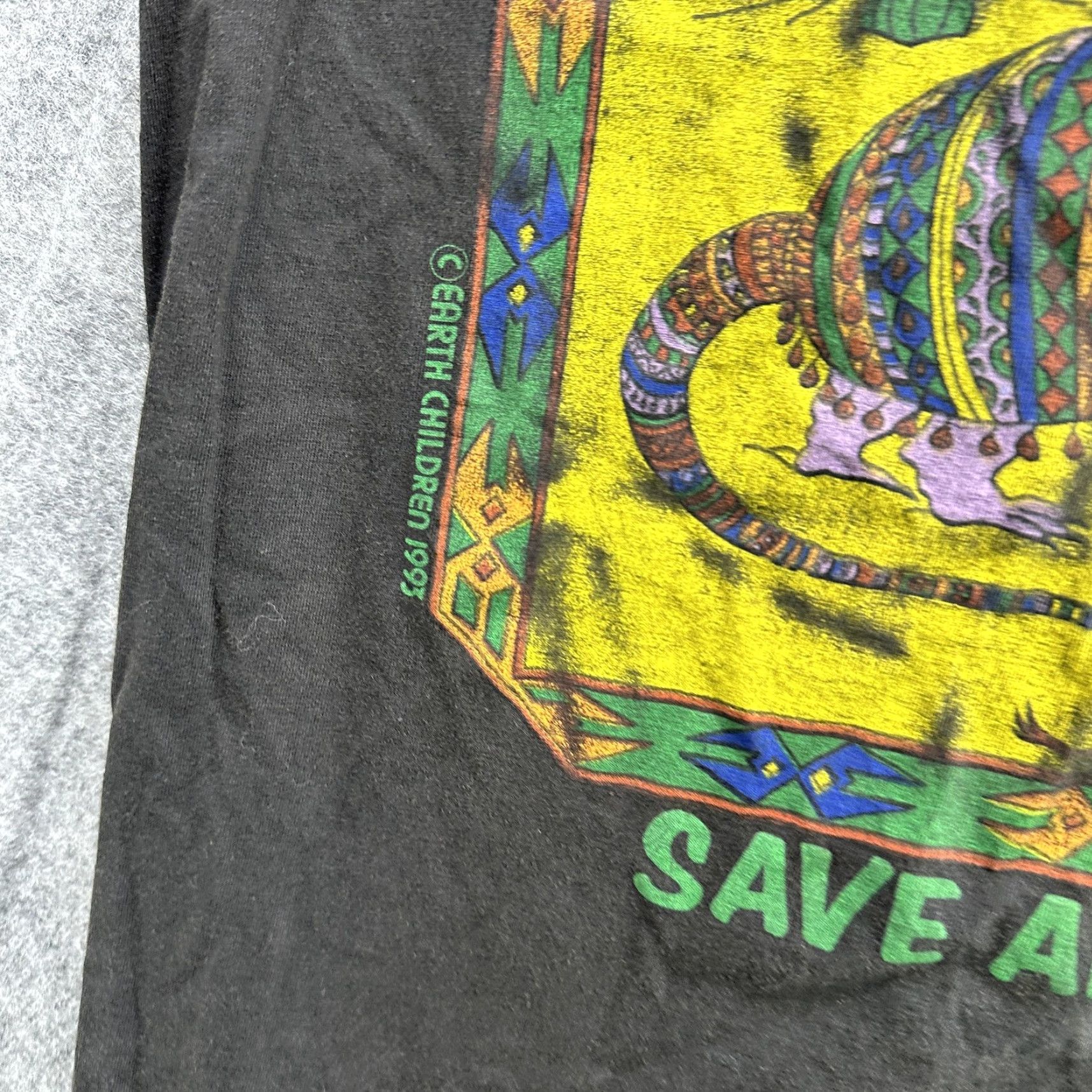 Vintage VINTAGE Earth Children Save Armadillos T-Shirt Mens Medium Black 90s Armadillo Graphic Extinct Is Forever Mens Size US M / EU 48-50 / 2 - 7 Thumbnail