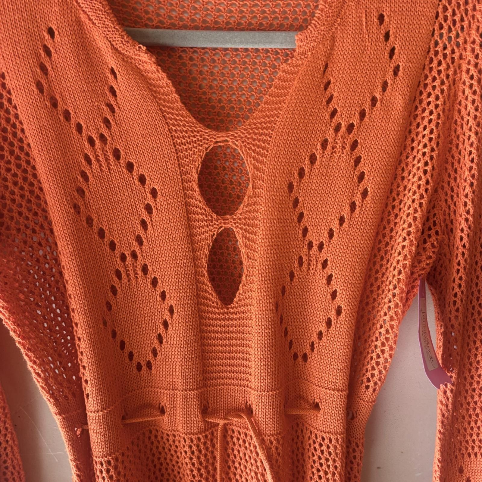 Other Cute Orange Crochet Knit Dress with Tie Waist Size S / US 4 / IT 40 - 6 Thumbnail
