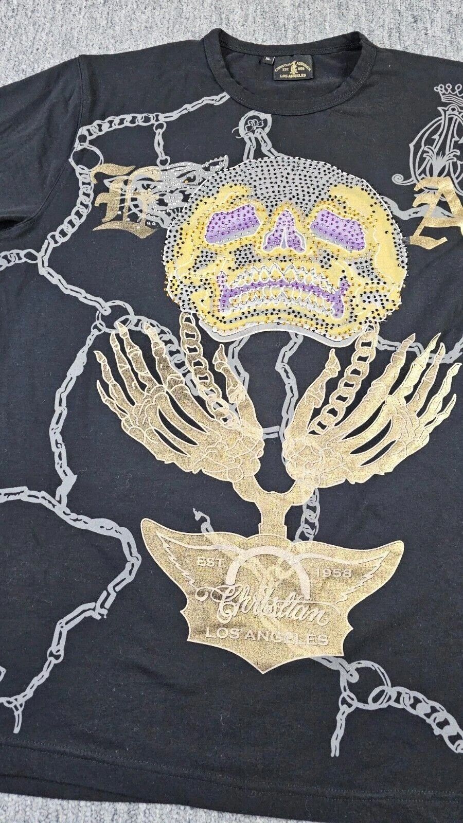 Christian Audigier Christian Audigier Y2K Skull Studded Graphic Tee Black 2XL Size US XXL / EU 58 / 5 - 5 Thumbnail