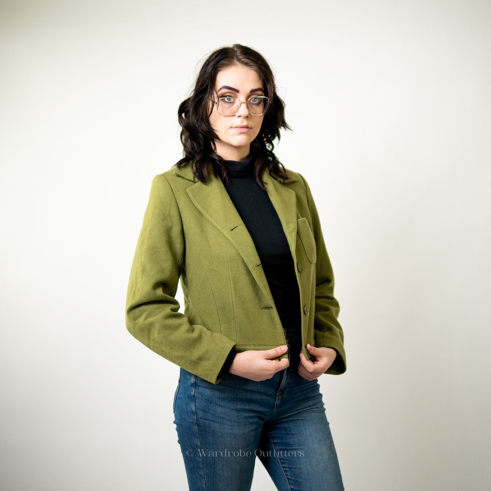 Vintage Vintage Olive Green Cropped Wool Blazer Jacket - 8 Size M / US 6-8 / IT 42-44 - 10 Thumbnail