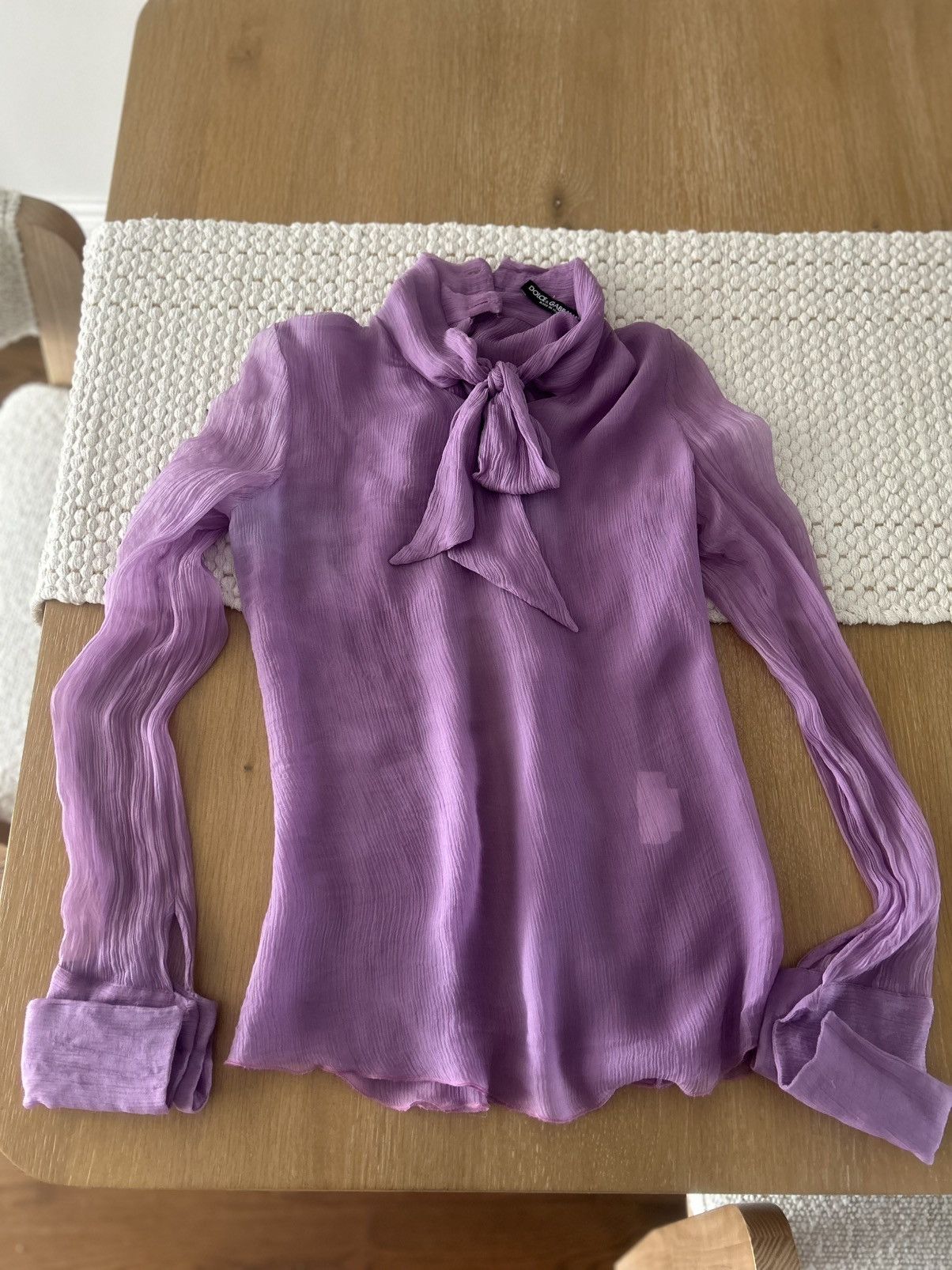 Dolce & Gabbana Dolce & Gabbana Purple Silk Tie-Up Detail Blouse Size XS / US 0-2 / IT 36-38 - 1 Thumbnail