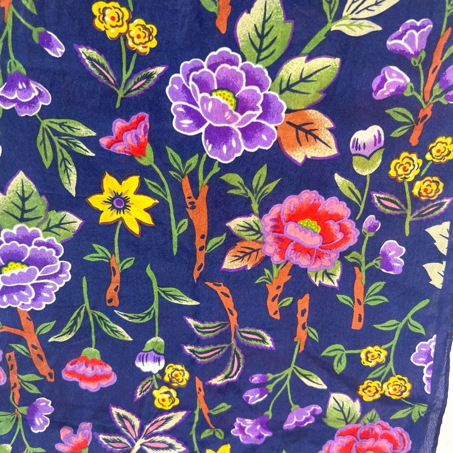 Vintage VINTAGE Cisco Women’s Blue Floral Silk Scarf Rectangle 9x50 Inch Japan Chiffon Classic Size ONE SIZE - 3 Thumbnail